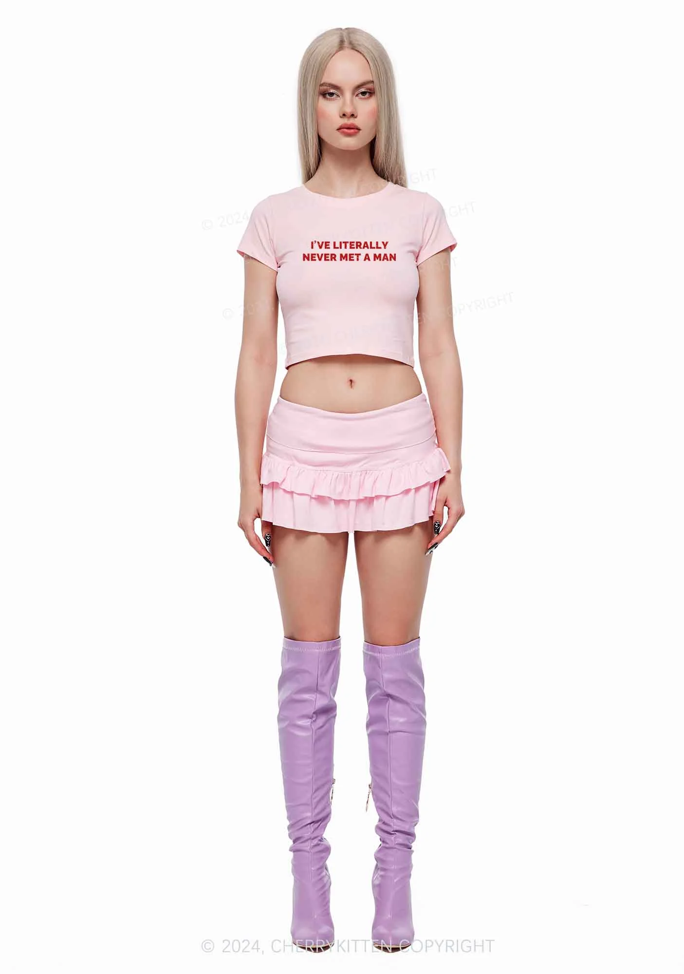 Never Met A Man Y2K Baby Tee Cherrykitten - Image 3