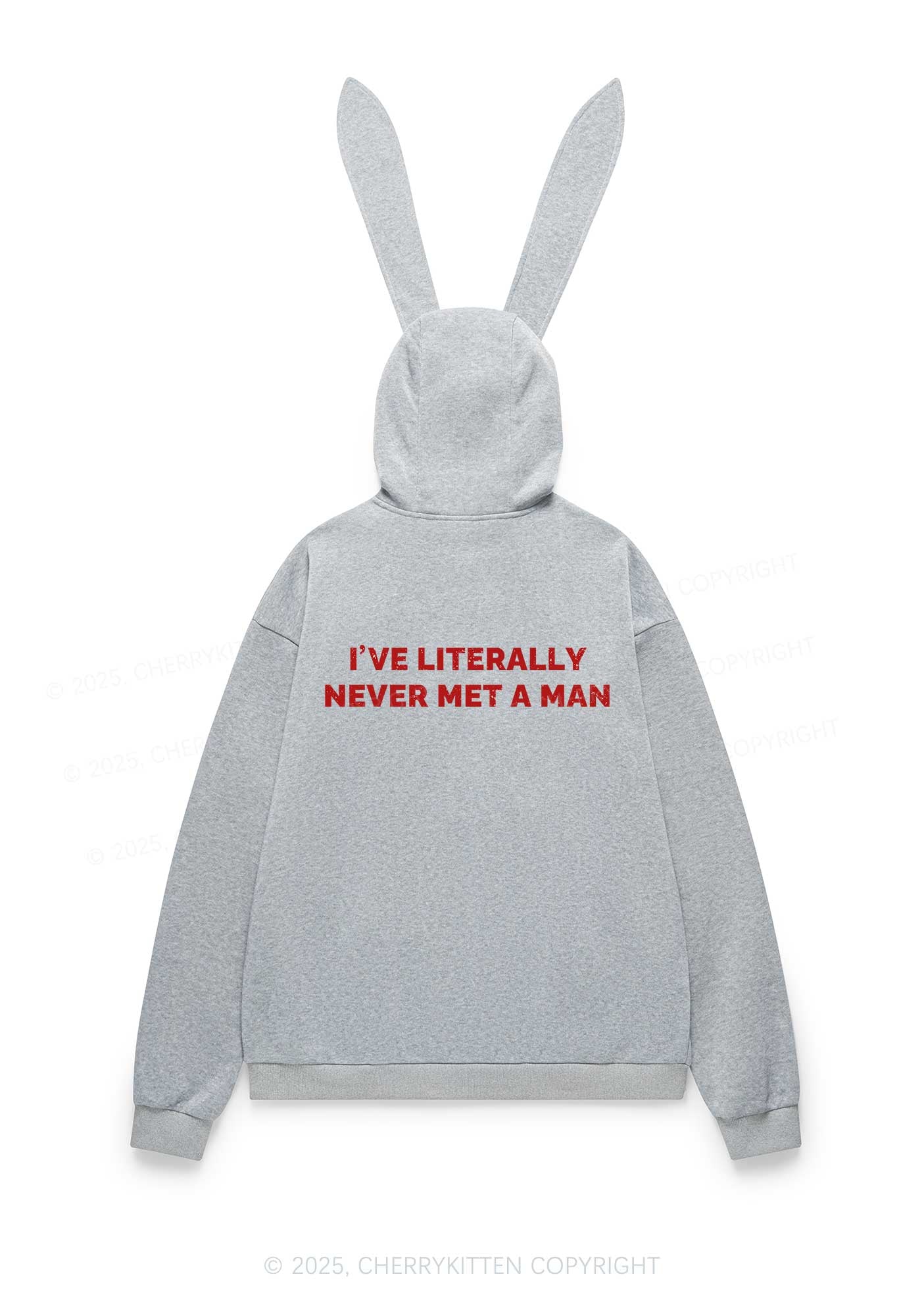 Never Met A Man Y2K Bunny Ear Zip Hoodie Cherrykitten - Image 4