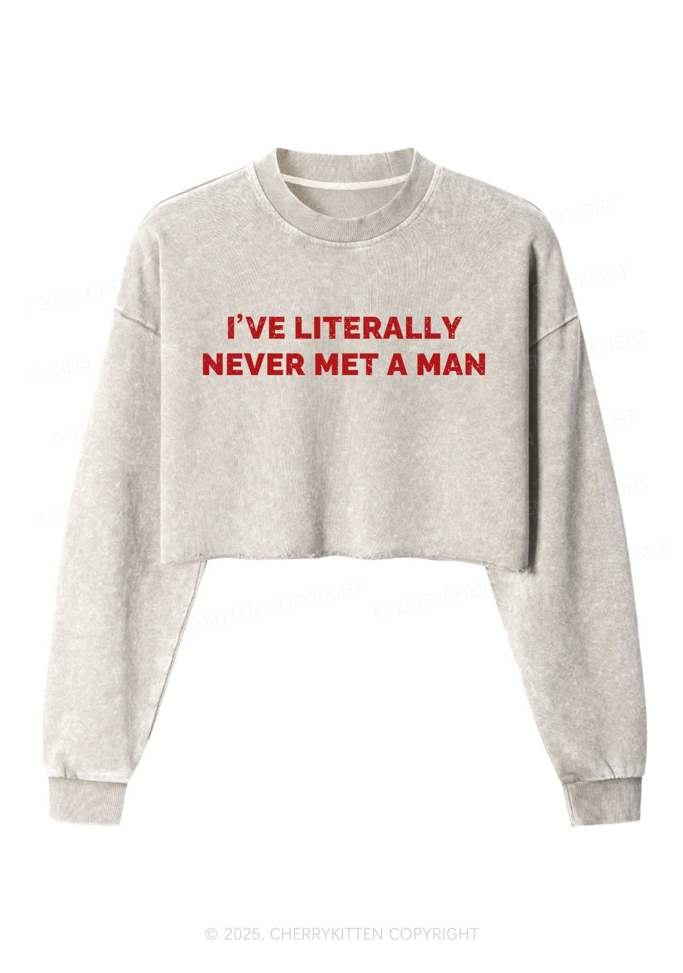 Never Met A Man Y2K Crop Washed Sweatshirts Cherrykitten - Image 3