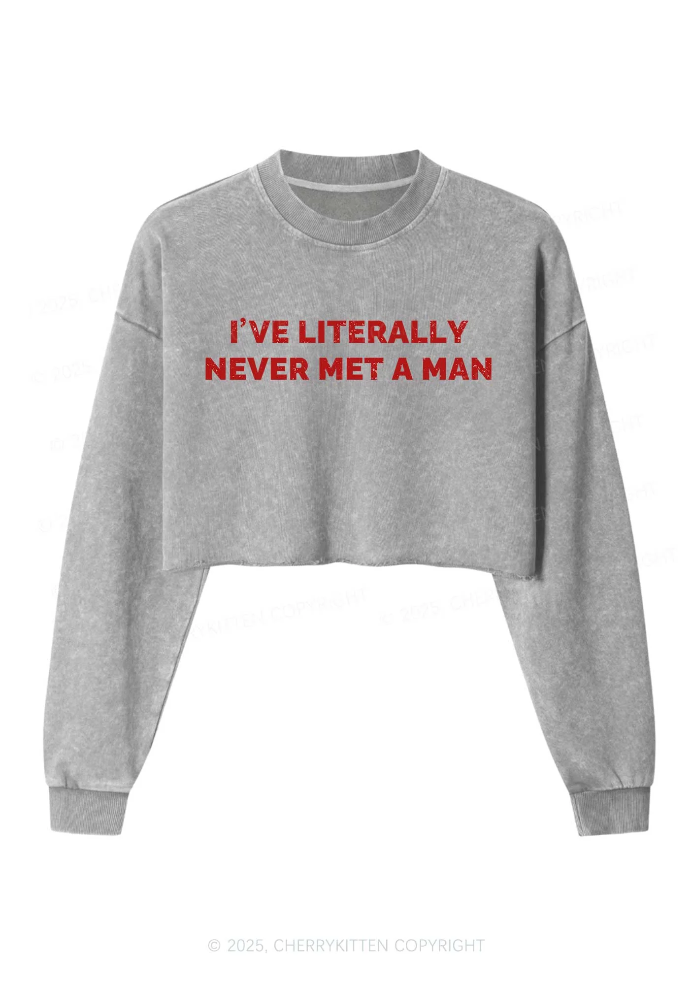 Never Met A Man Y2K Crop Washed Sweatshirts Cherrykitten - Image 5