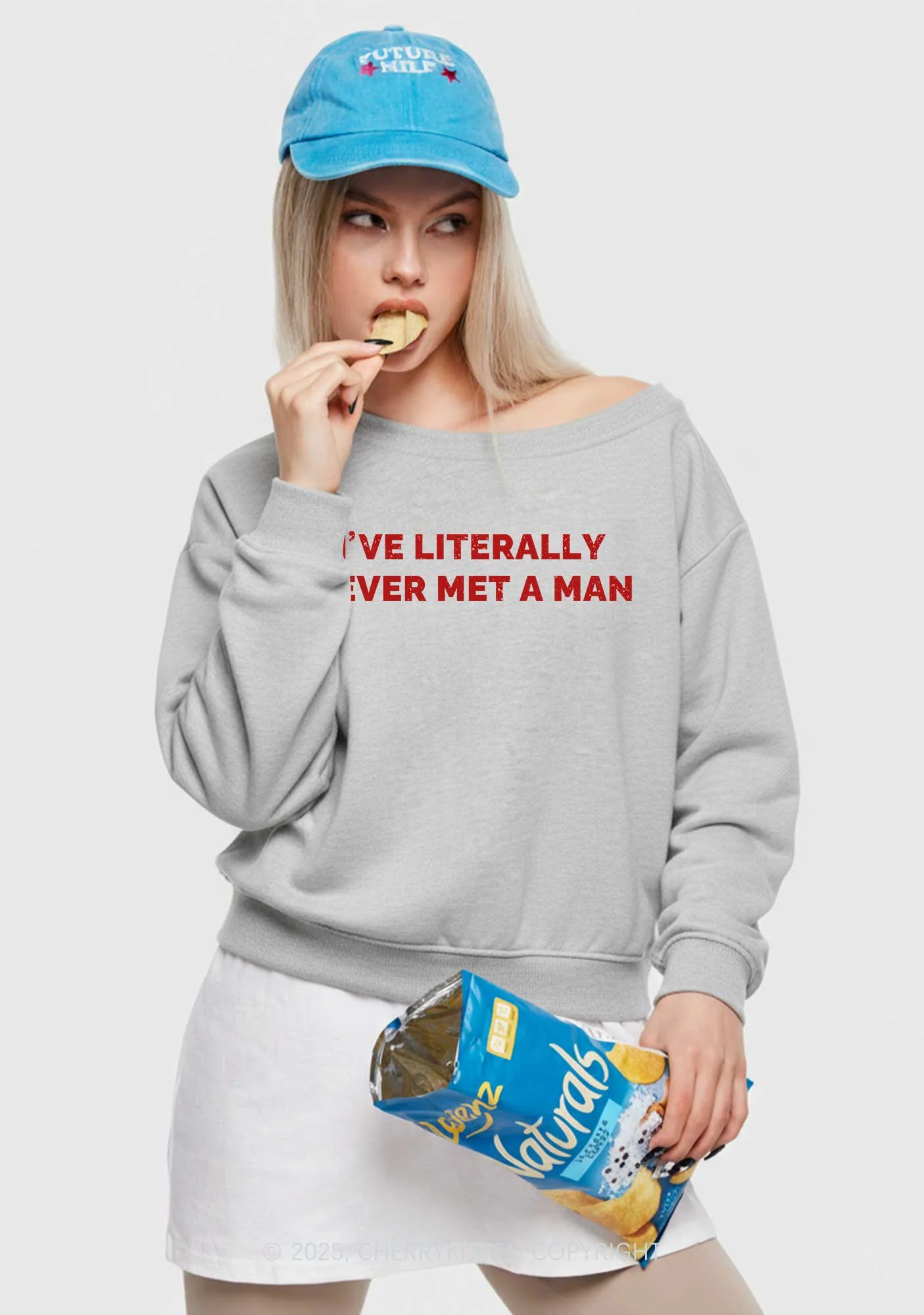 Never Met A Man Y2K Off Shoulder Sweatshirts Cherrykitten - Image 2