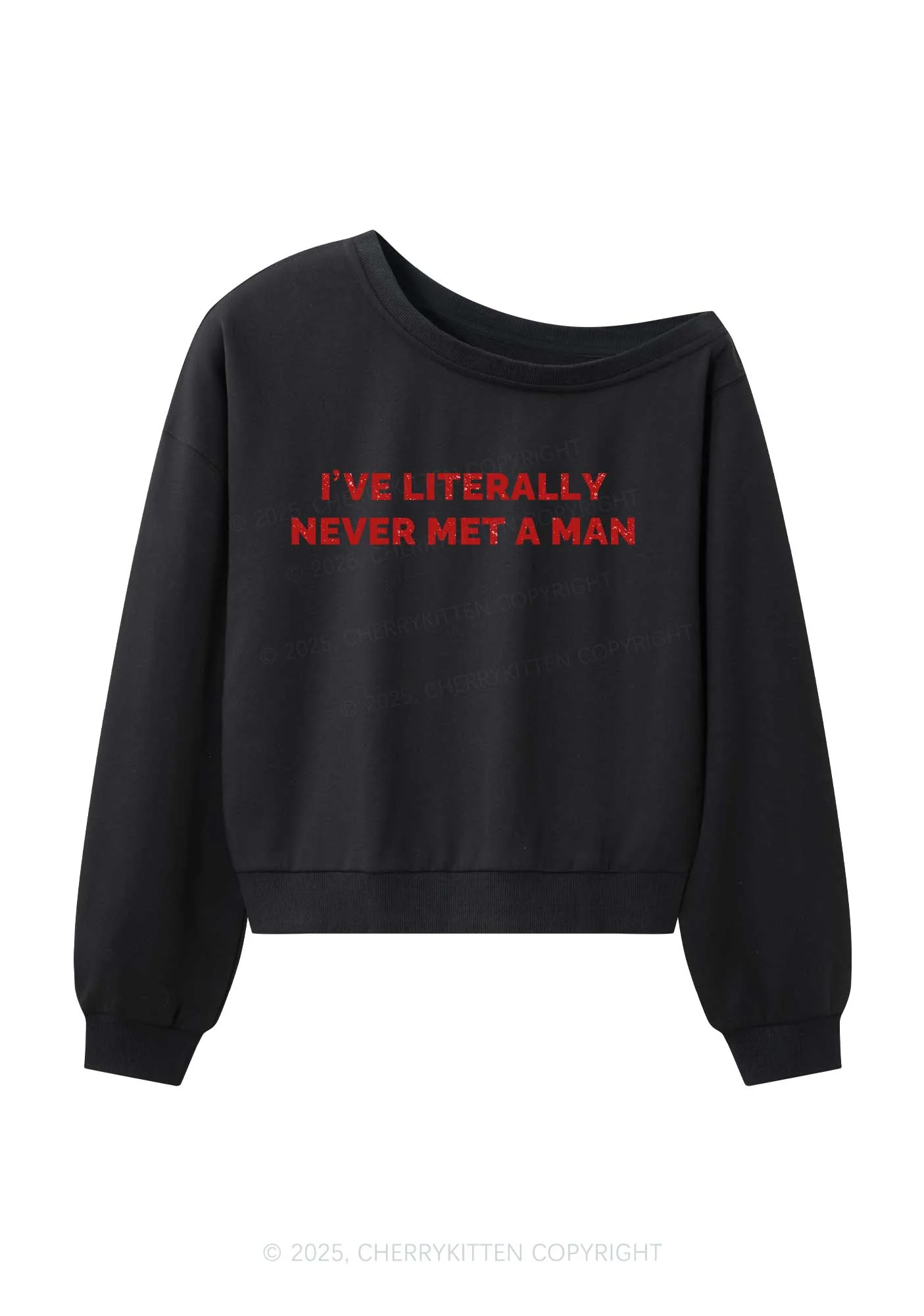 Never Met A Man Y2K Off Shoulder Sweatshirts Cherrykitten - Image 3