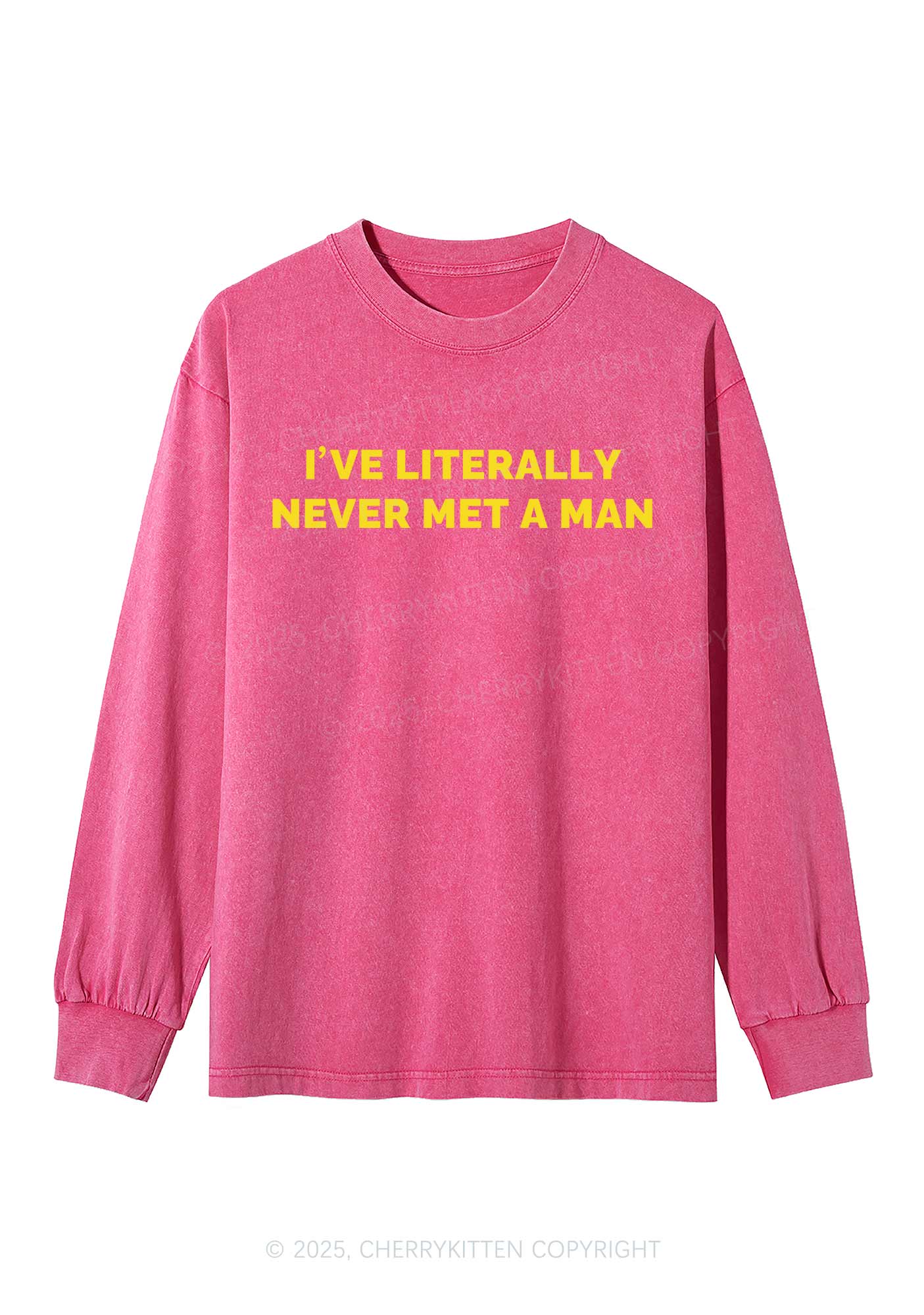 Never Met A Man Y2K Washed Long Sleeves Cherrykitten - Image 2