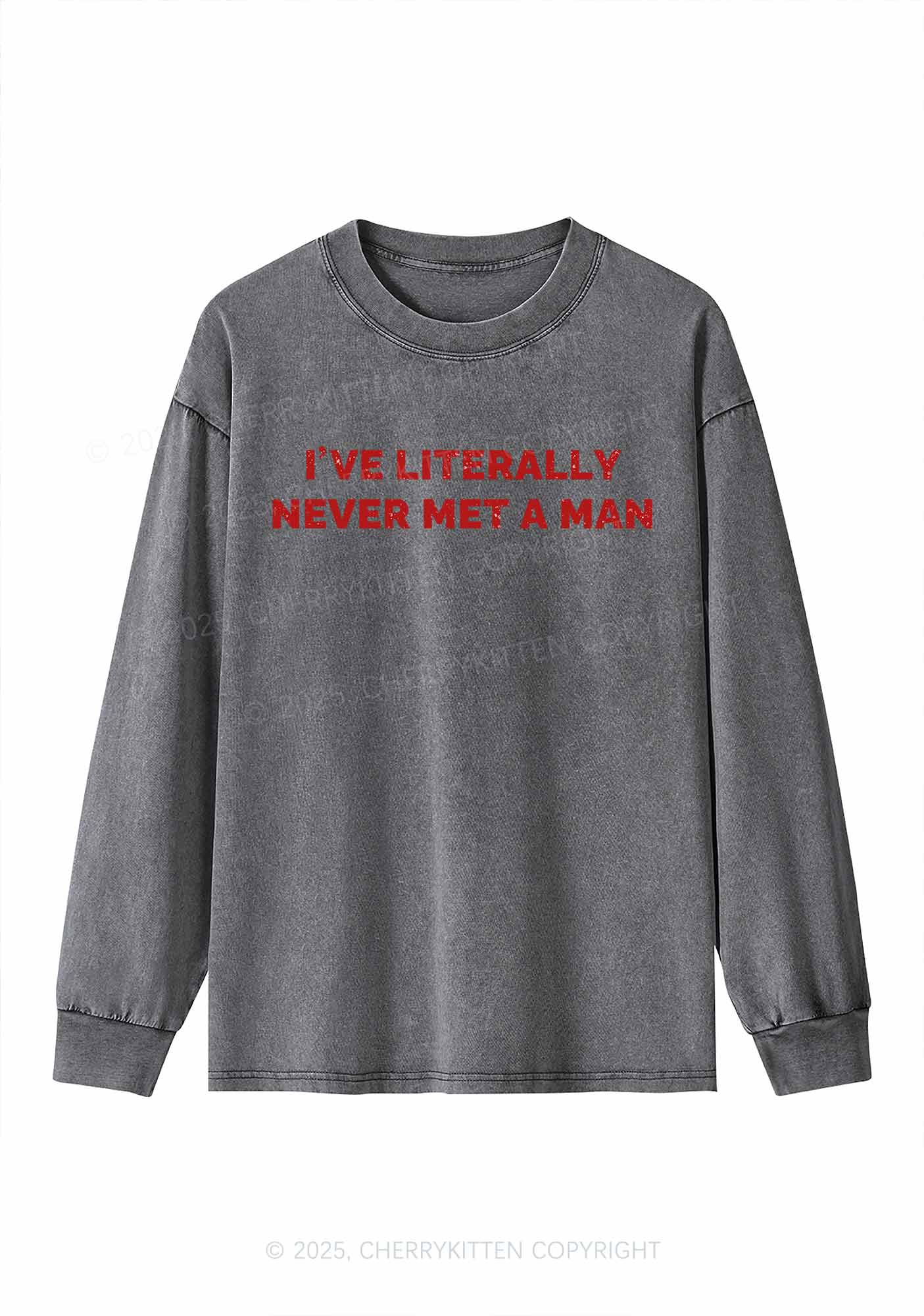 Never Met A Man Y2K Washed Long Sleeves Cherrykitten - Image 3