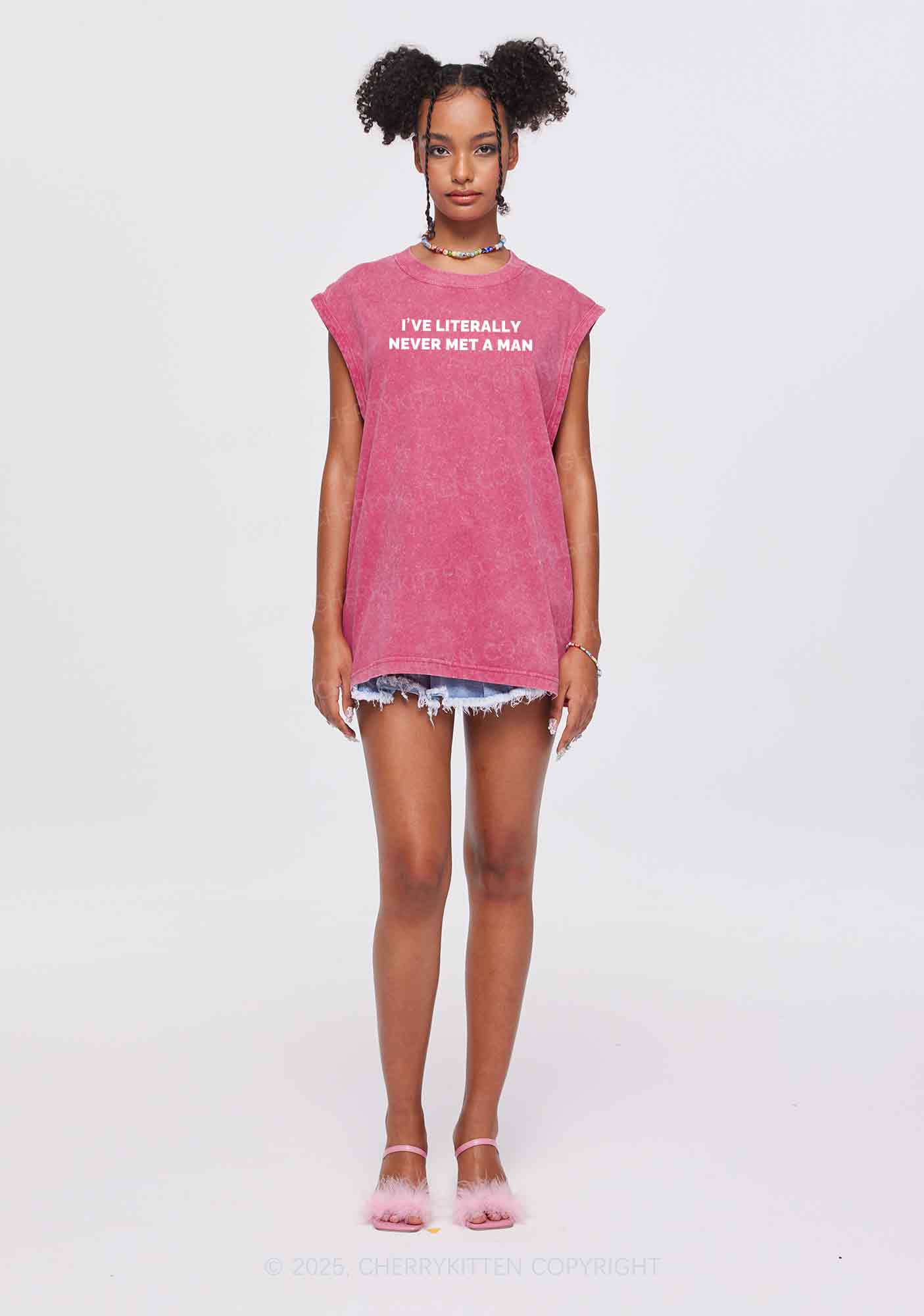 Never Met A Man Y2K Washed Tank Cherrykitten - Image 2
