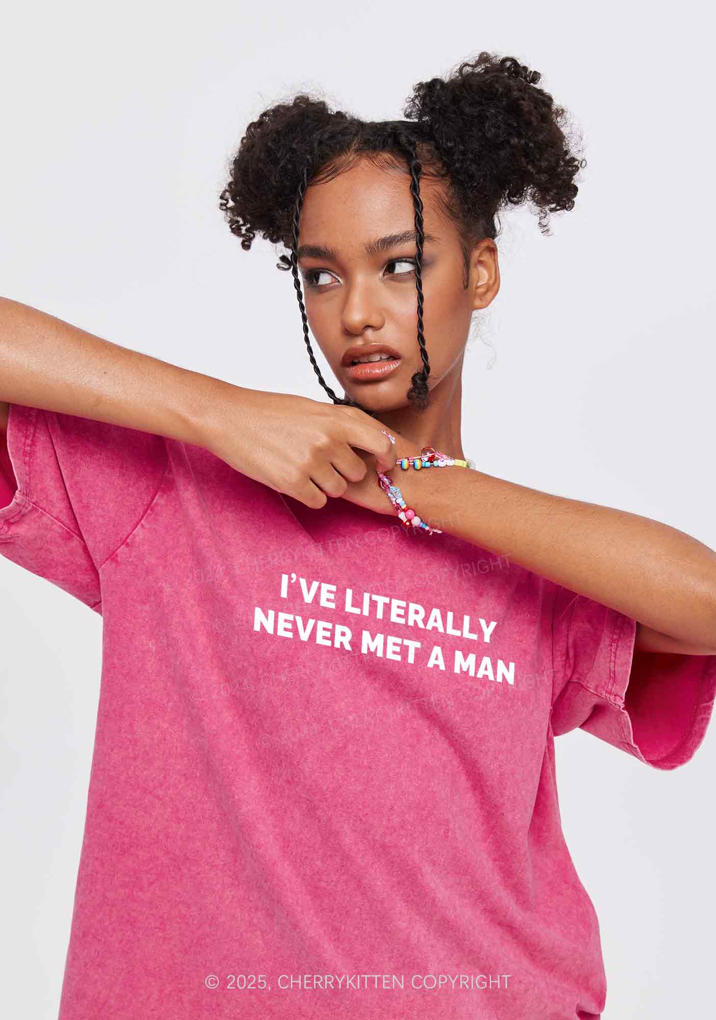Never Met A Man Y2K Washed Tee Cherrykitten - Image 2