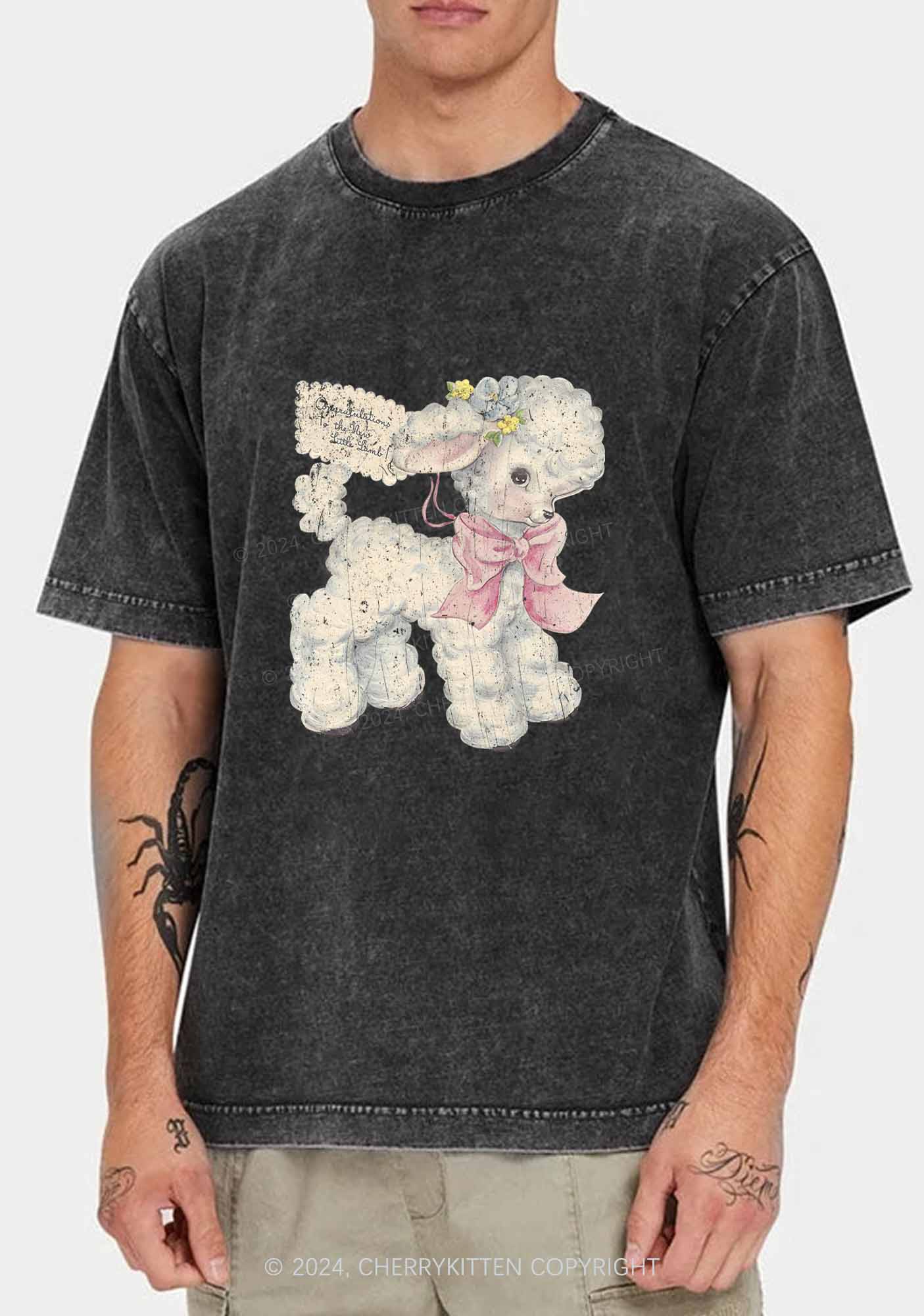 New Little Lamb Y2K Washed Tee Cherrykitten - Image 2