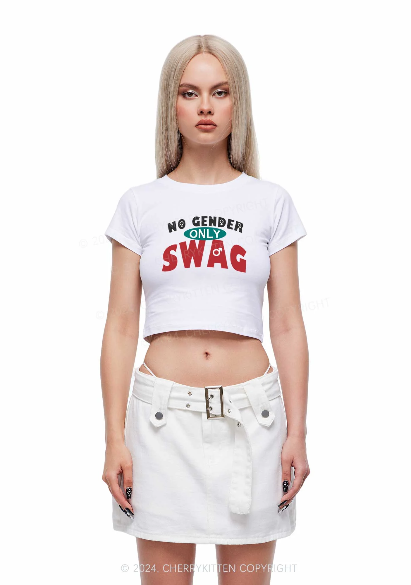 No Gender Only Swag Y2K Baby Tee Cherrykitten - Image 3