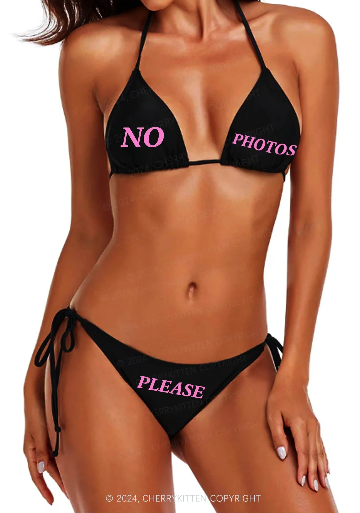 No Photos Please Y2K Halter Triangle Bikini Set Cherrykitten - Image 2