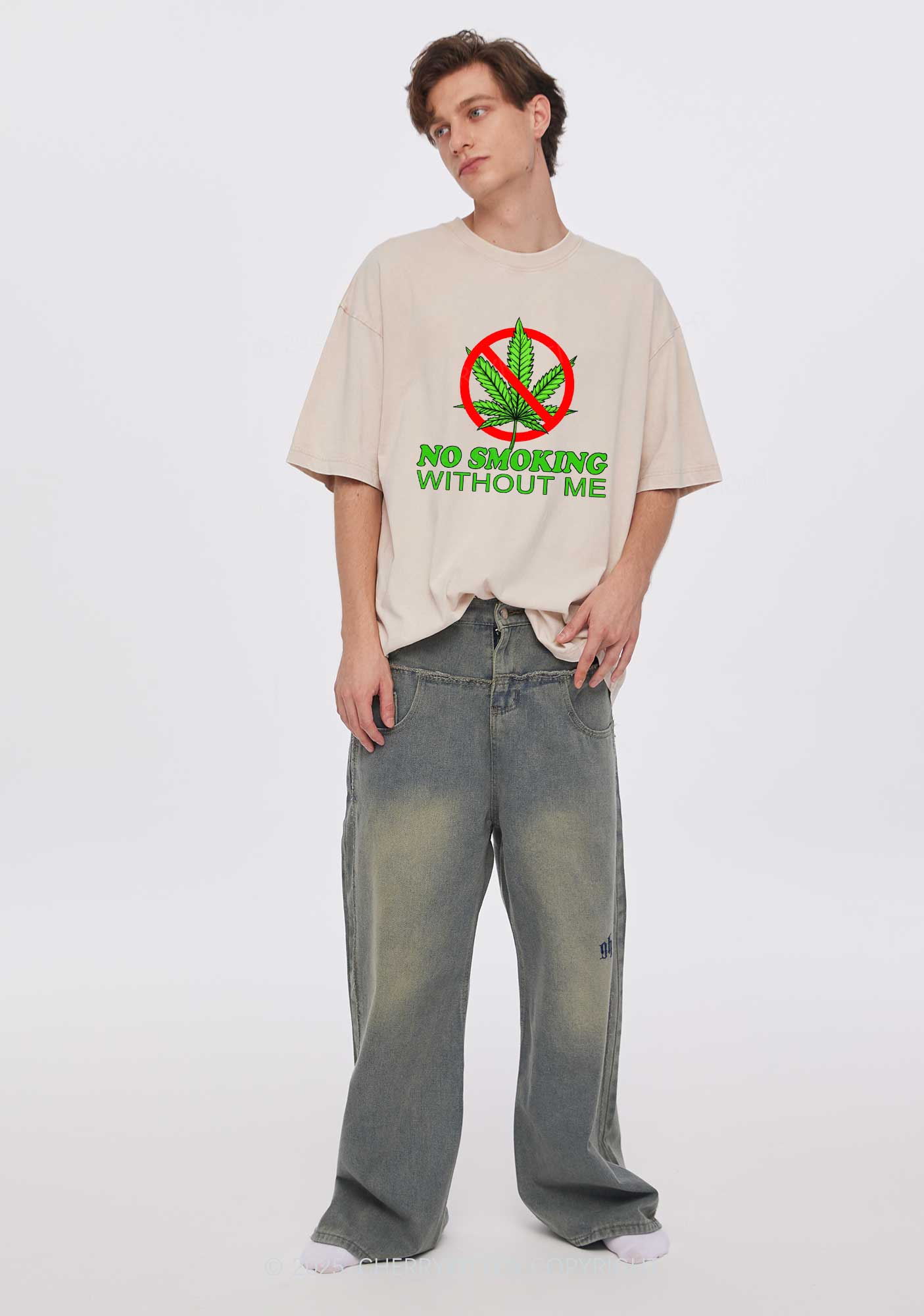 No Smoking Without Me Y2K Shirts Washed Tee Cherrykitten - Image 2