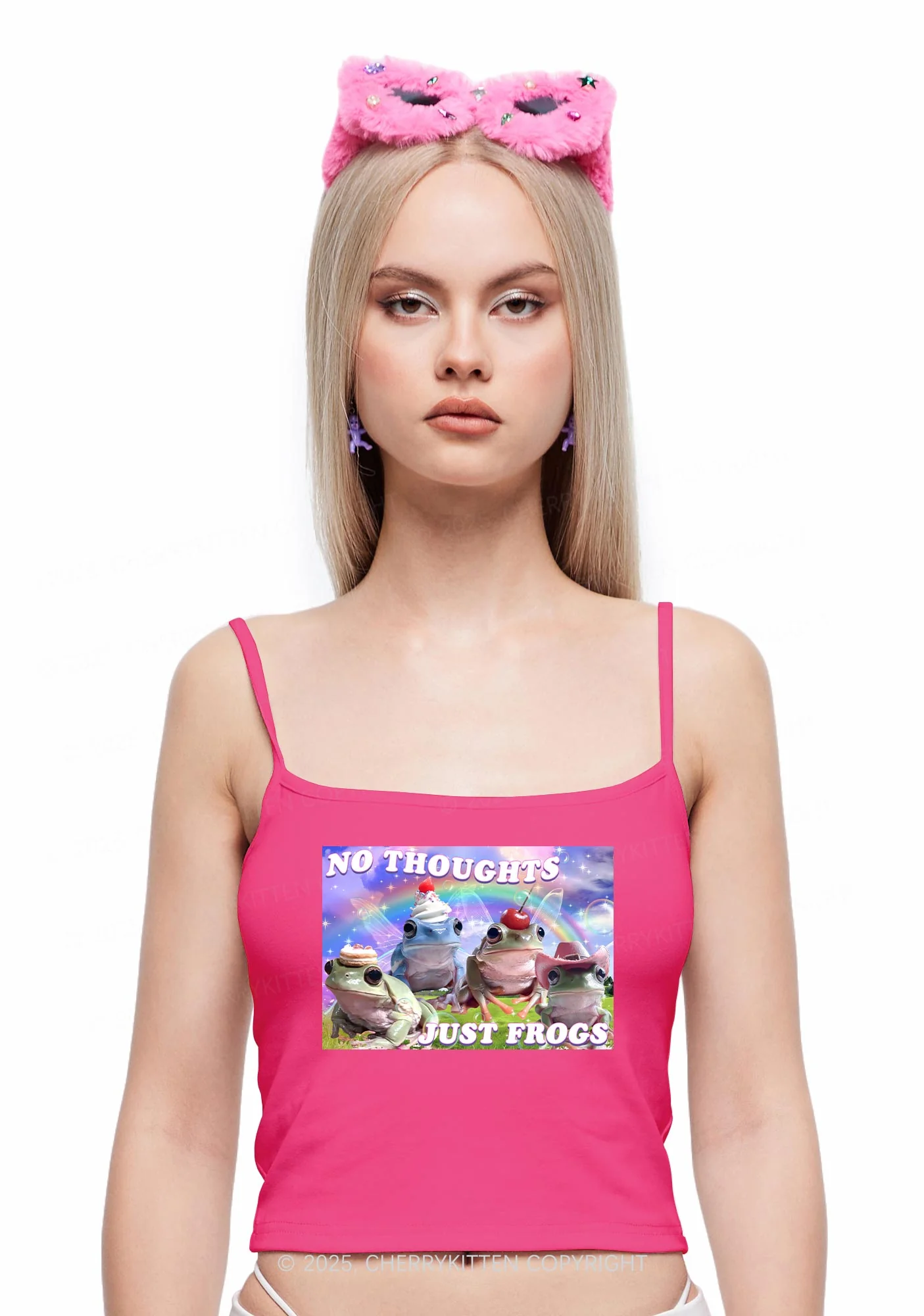 No Thoughts Just Frogs Y2K Spaghetti Strap Cami Cherrykitten - Image 2