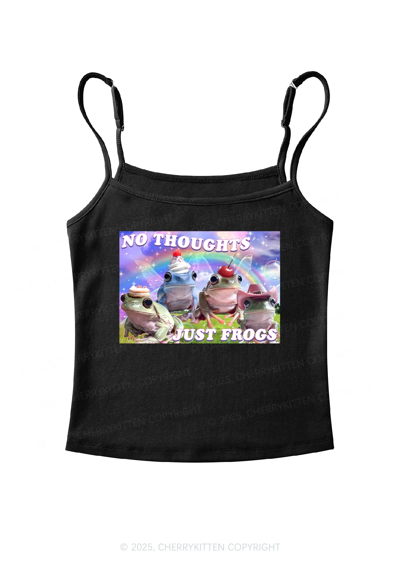 No Thoughts Just Frogs Y2K Spaghetti Strap Cami Cherrykitten - Image 3