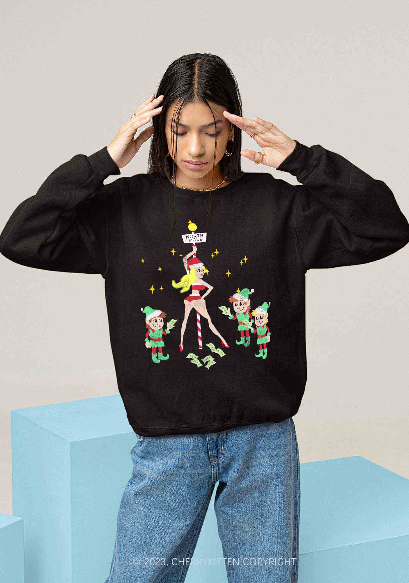 North Pole Dancing Christmas Girl Y2K Sweatshirt Cherrykitten - Image 2