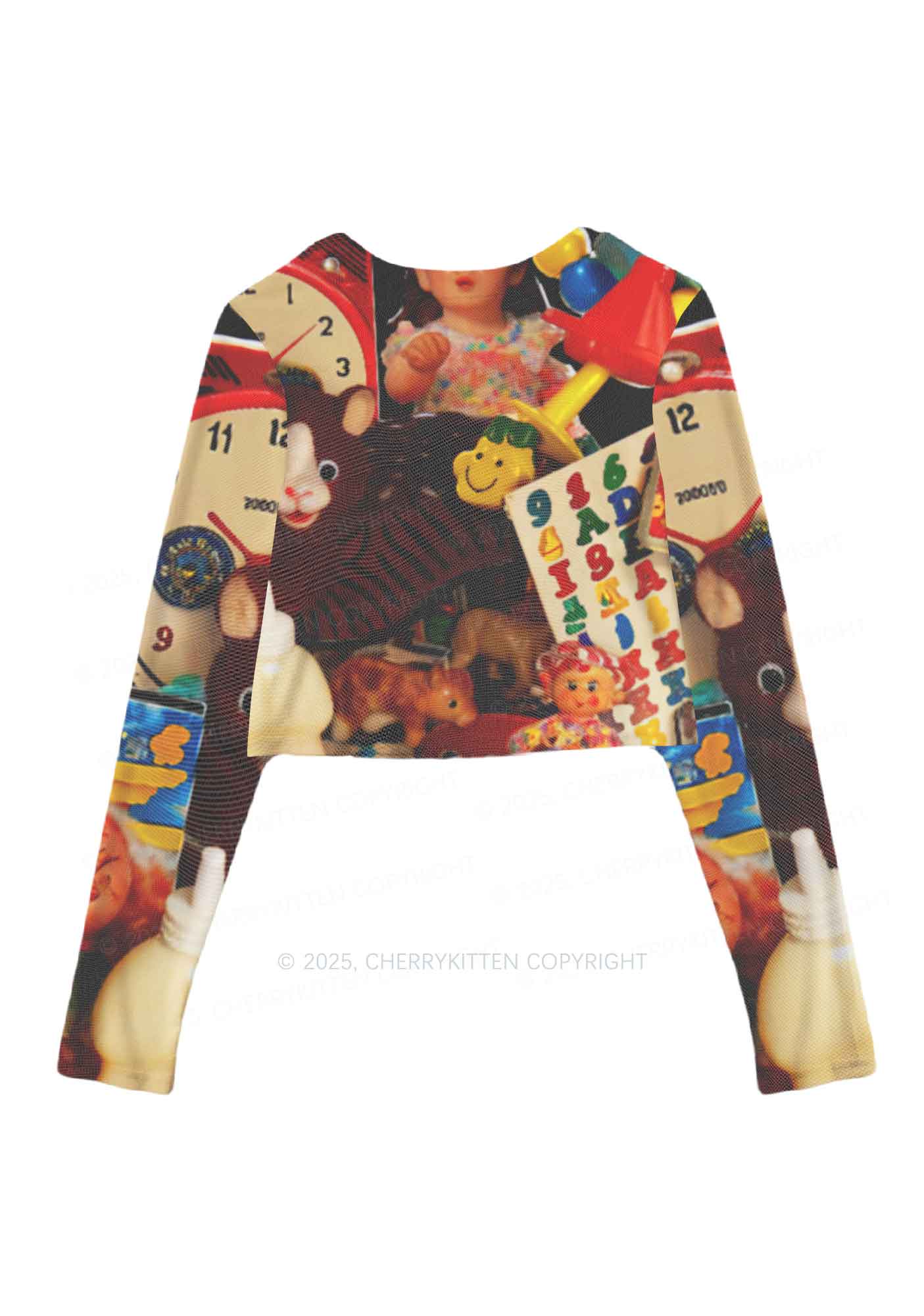 Nostalgic Childhood Y2K Mesh Long Sleeve Crop Top Cherrykitten - Image 3