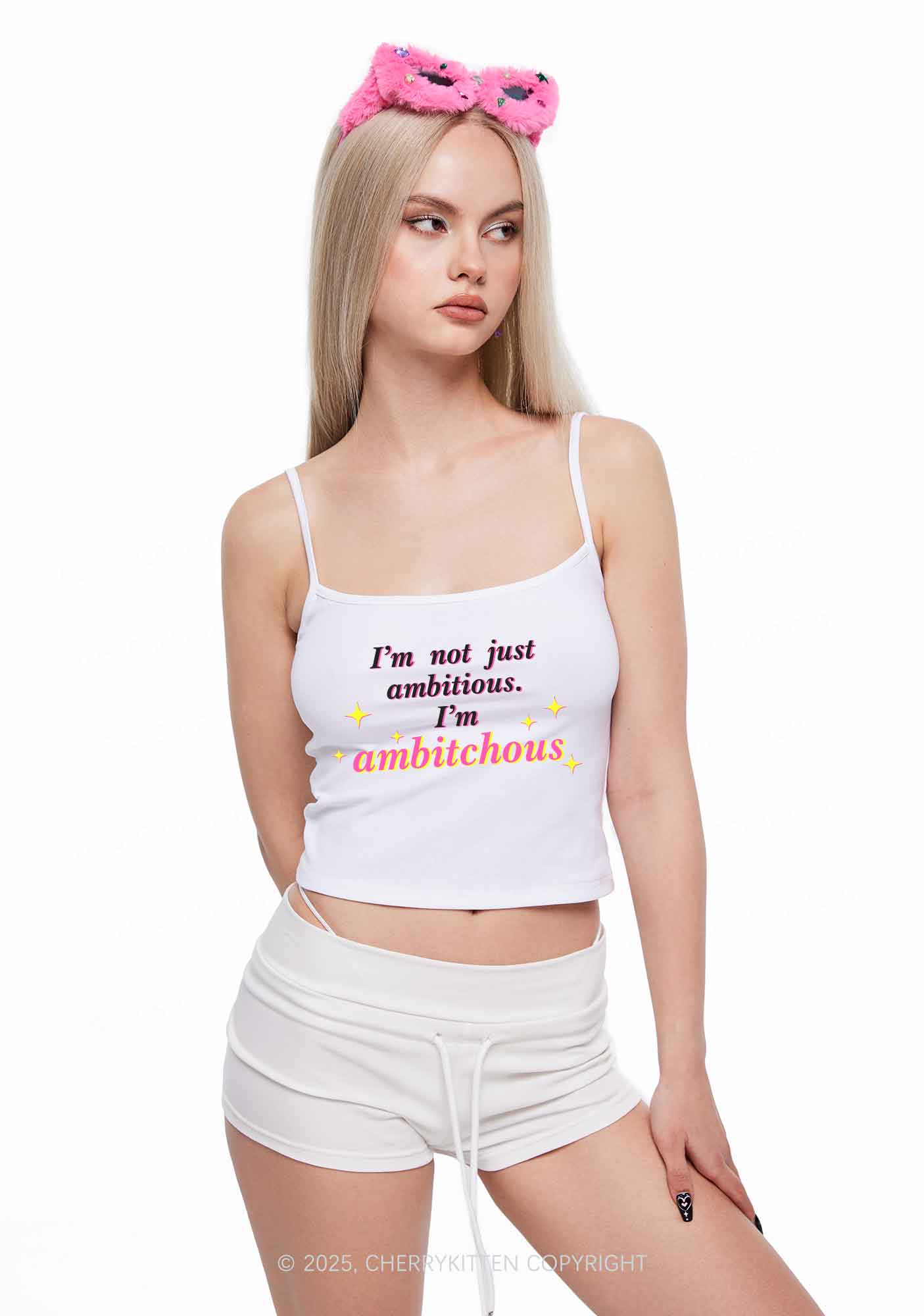 Not Ambitious Im Ambxxchous Y2K Spaghetti Strap Cami Cherrykitten - Image 2