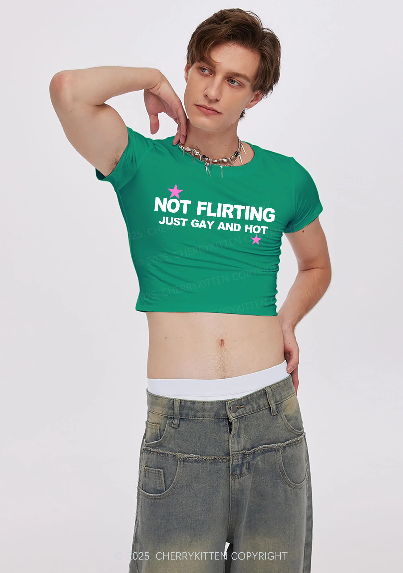 Not Flirting Pride Y2K Baby Tee Cherrykitten - Image 2