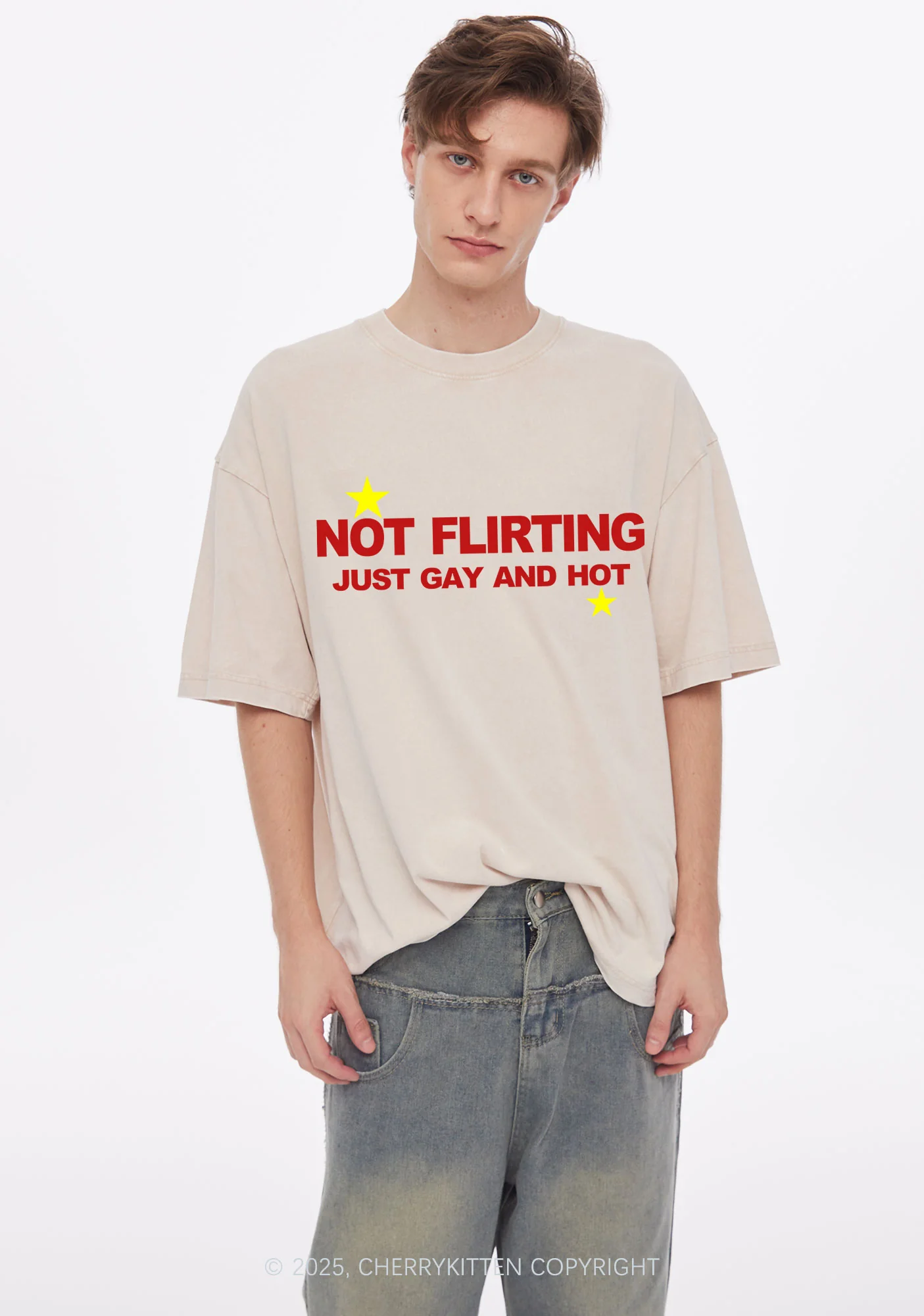 Not Flirting Y2K Shirts Washed Tee Cherrykitten - Image 2