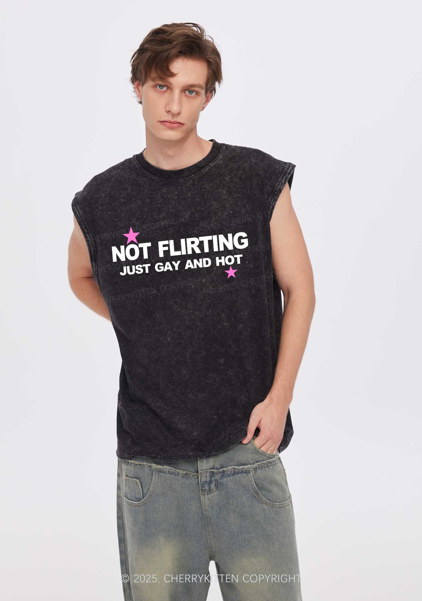 Not Flirting Pride Y2K Washed Muscle Tank Cherrykitten - Image 2