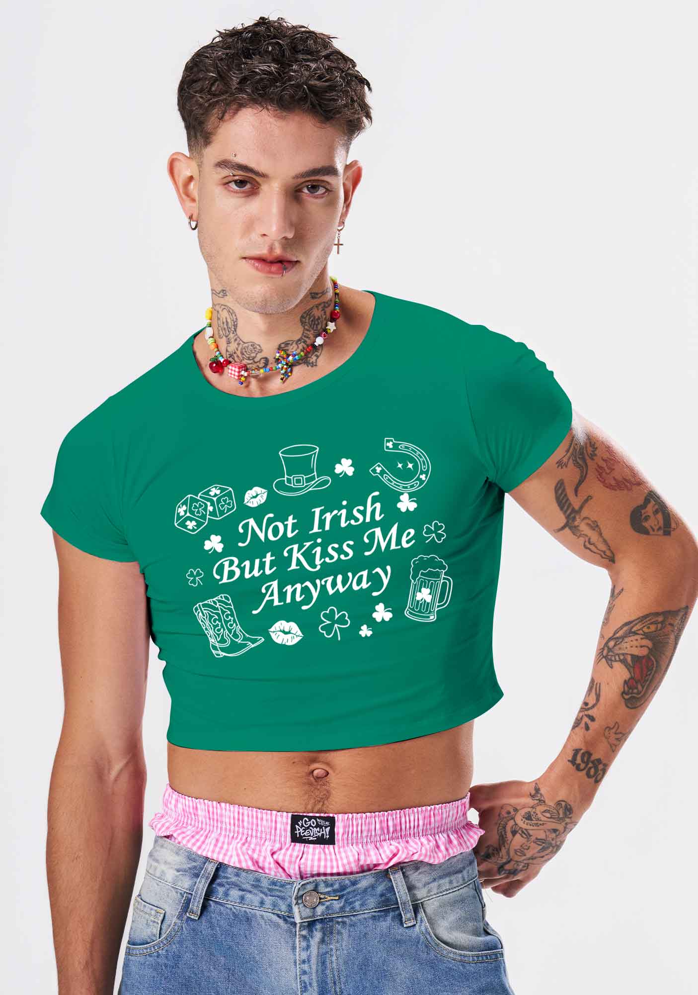 Not Irish Kiss Me Anyway St Patricks Y2K Baby Tee Cherrykitten - Image 2