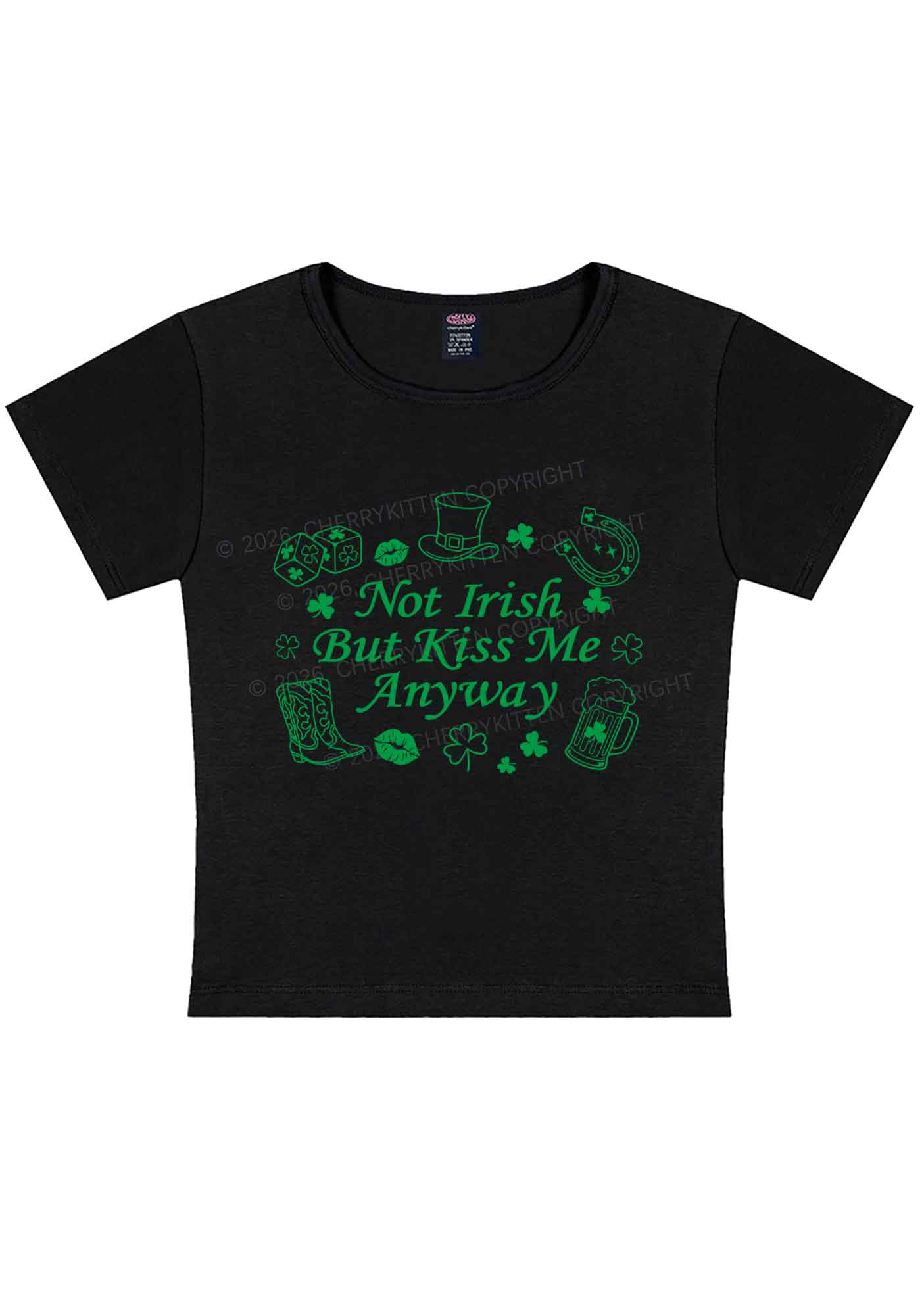 Not Irish Kiss Me Anyway St Patricks Y2K Baby Tee Cherrykitten - Image 3