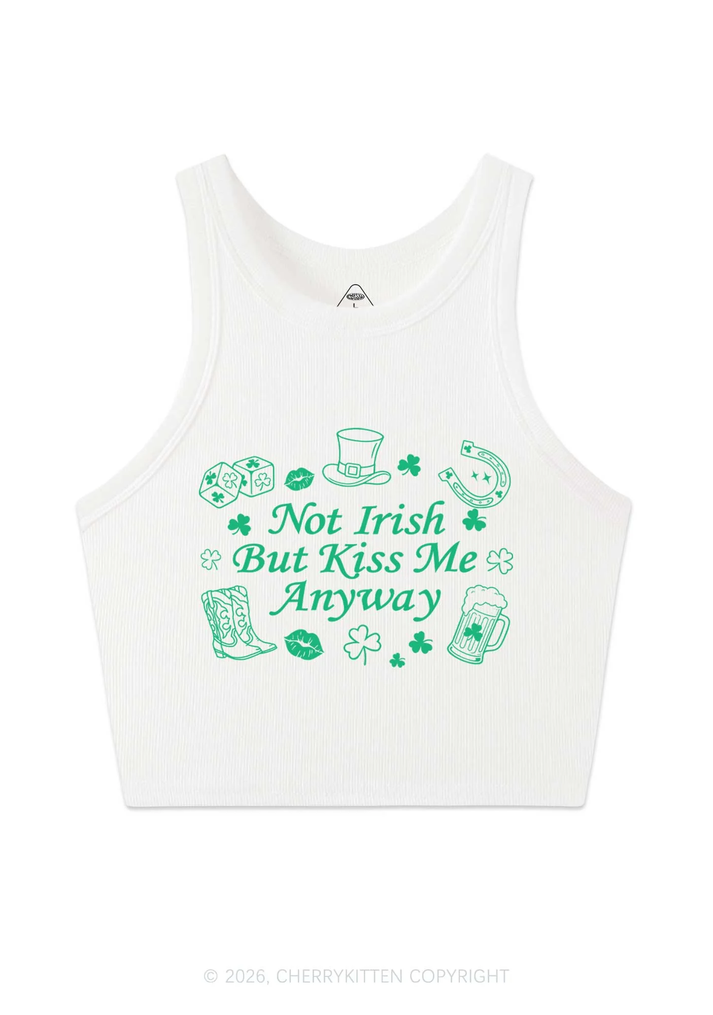 Not Irish Kiss Me Anyway St Patricks Y2K Crop Tank Top Cherrykitten - Image 3