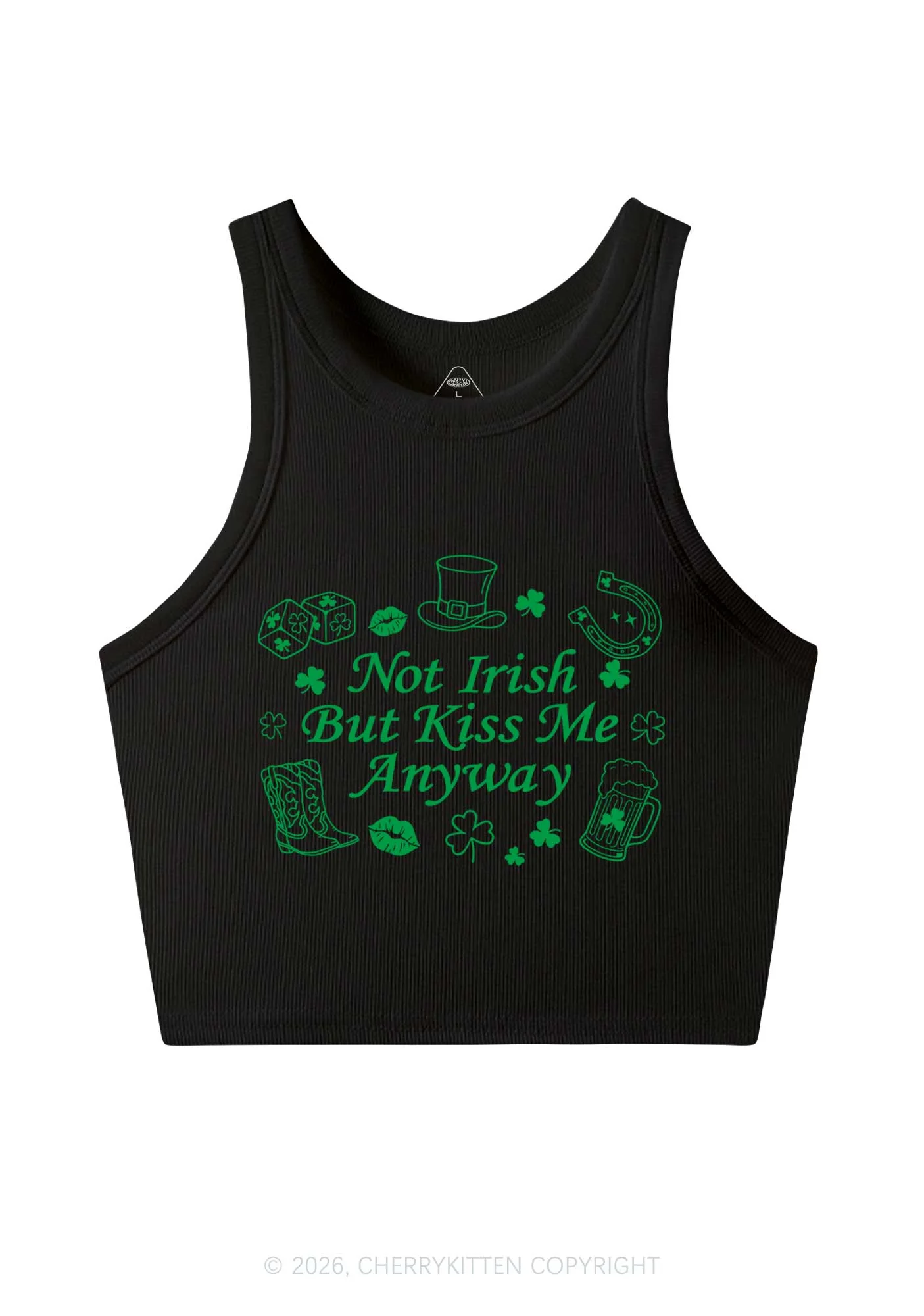 Not Irish Kiss Me Anyway St Patricks Y2K Crop Tank Top Cherrykitten - Image 4