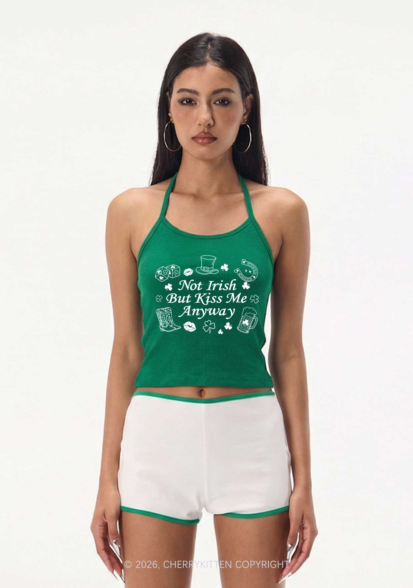 Not Irish Kiss Me Anyway St Patricks Y2K Halter Neck Cami Cherrykitten - Image 2