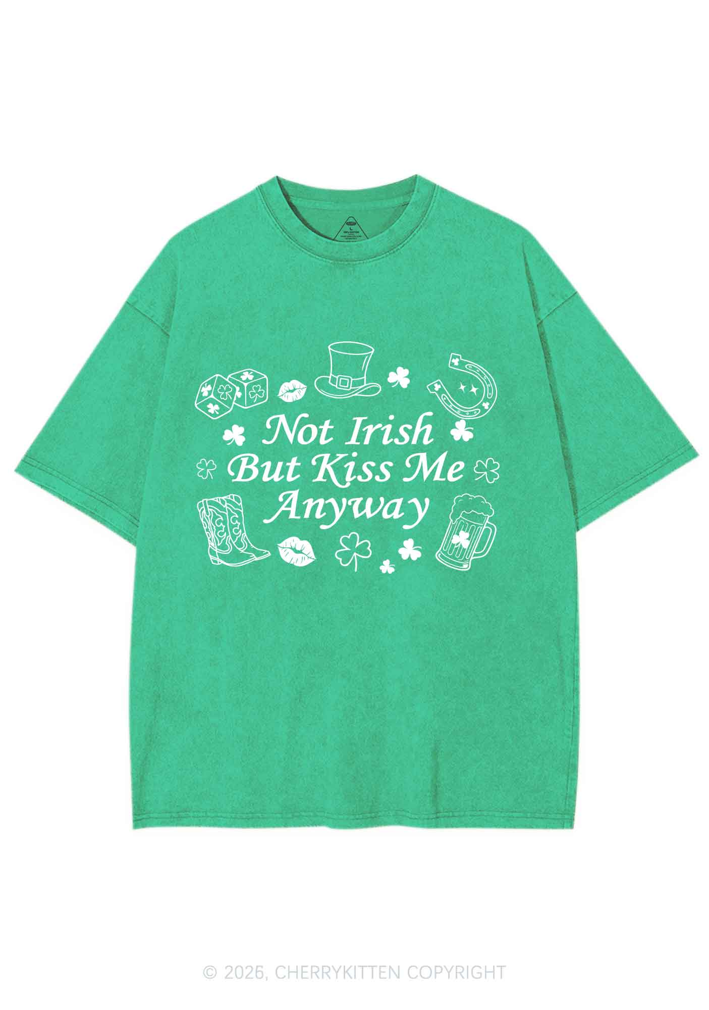 Not Irish Kiss Me Anyway St Patricks Y2K Shirts Washed Tee Cherrykitten - Image 3