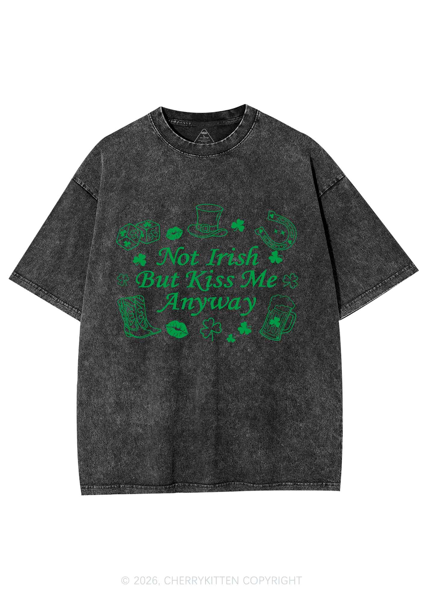 Not Irish Kiss Me Anyway St Patricks Y2K Shirts Washed Tee Cherrykitten - Image 4