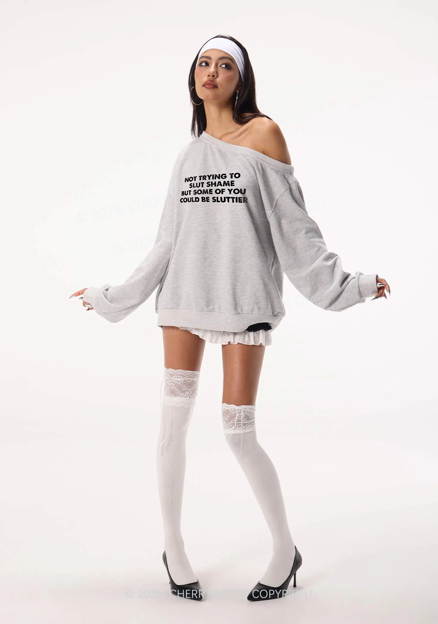 Not Trying To Slxt Shame Y2K Off Shoulder Sweatshirts Cherrykitten - Image 2