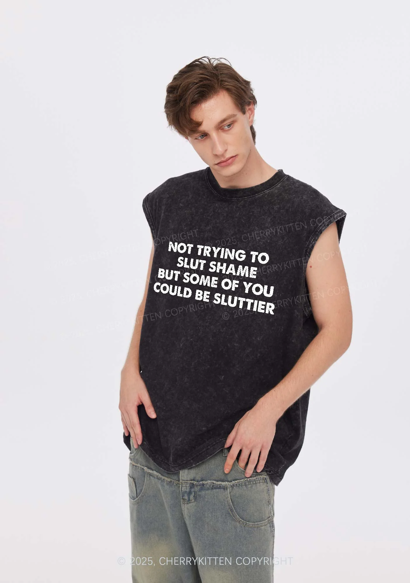 Not Trying To Slxt Shame Y2K Washed Tank Cherrykitten - Image 2