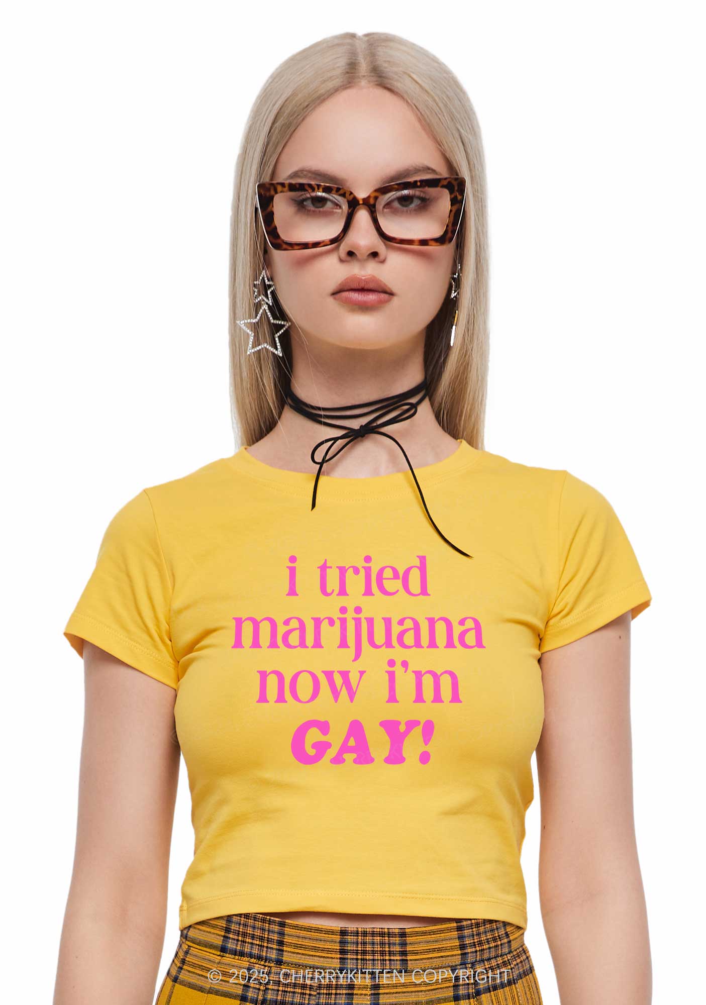 Now Im Gay Y2K Baby Tee Cherrykitten - Image 2