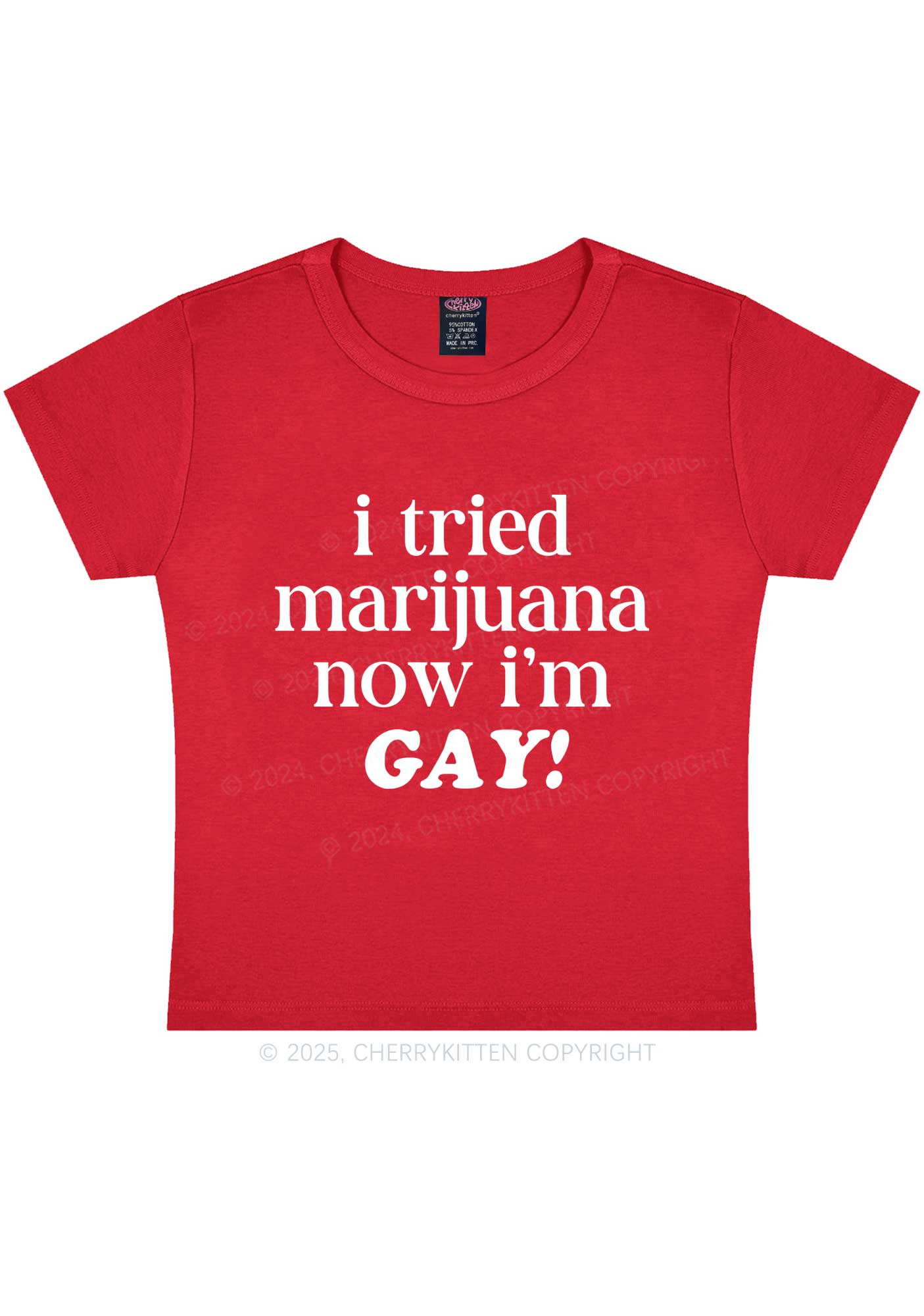 Now Im Gay Y2K Baby Tee Cherrykitten - Image 3