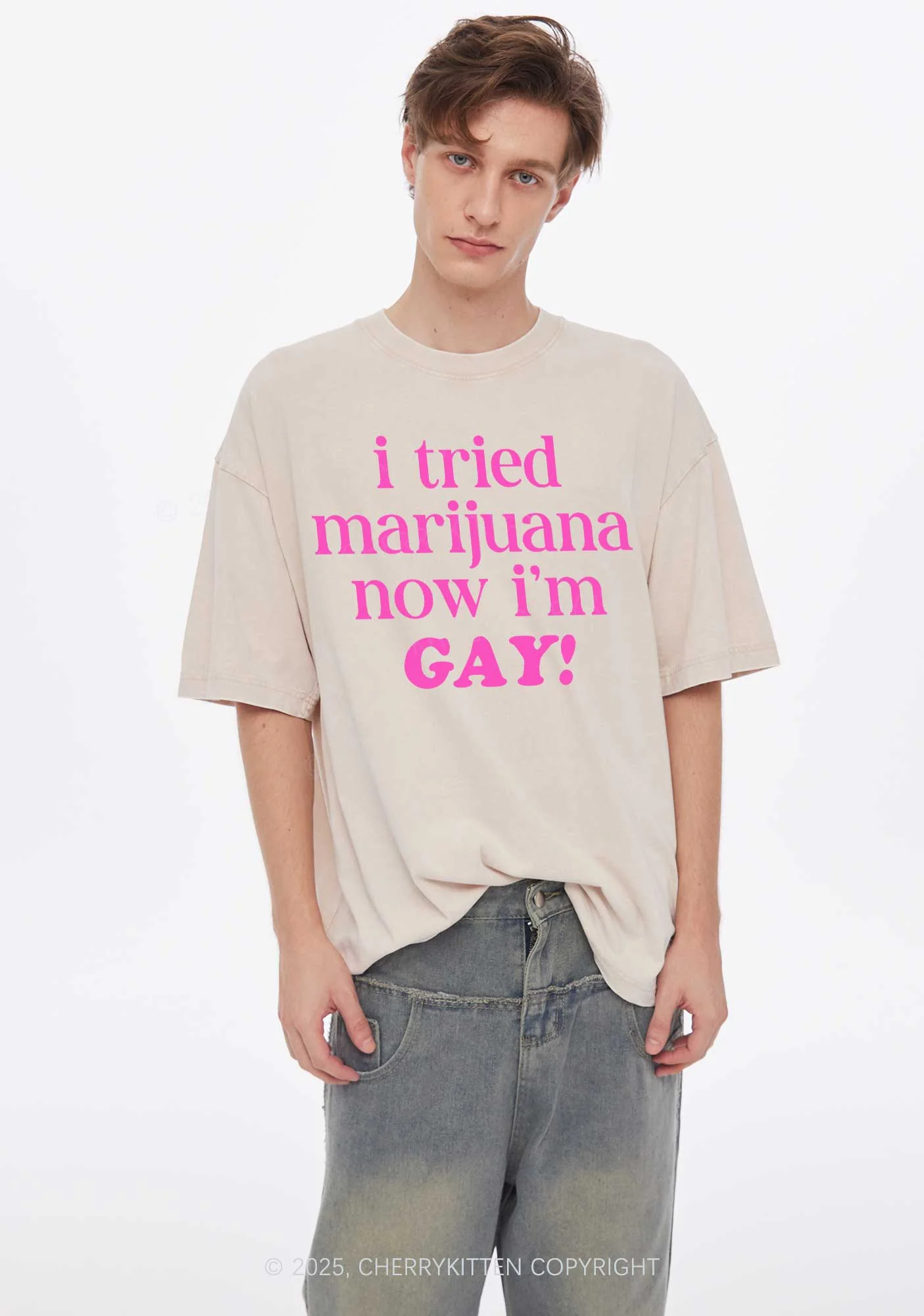 Now Im Gay Y2K Shirts Washed Tee Cherrykitten - Image 2