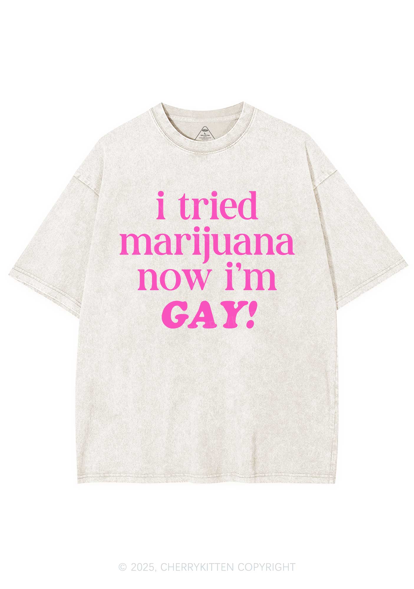 Now Im Gay Y2K Shirts Washed Tee Cherrykitten - Image 4