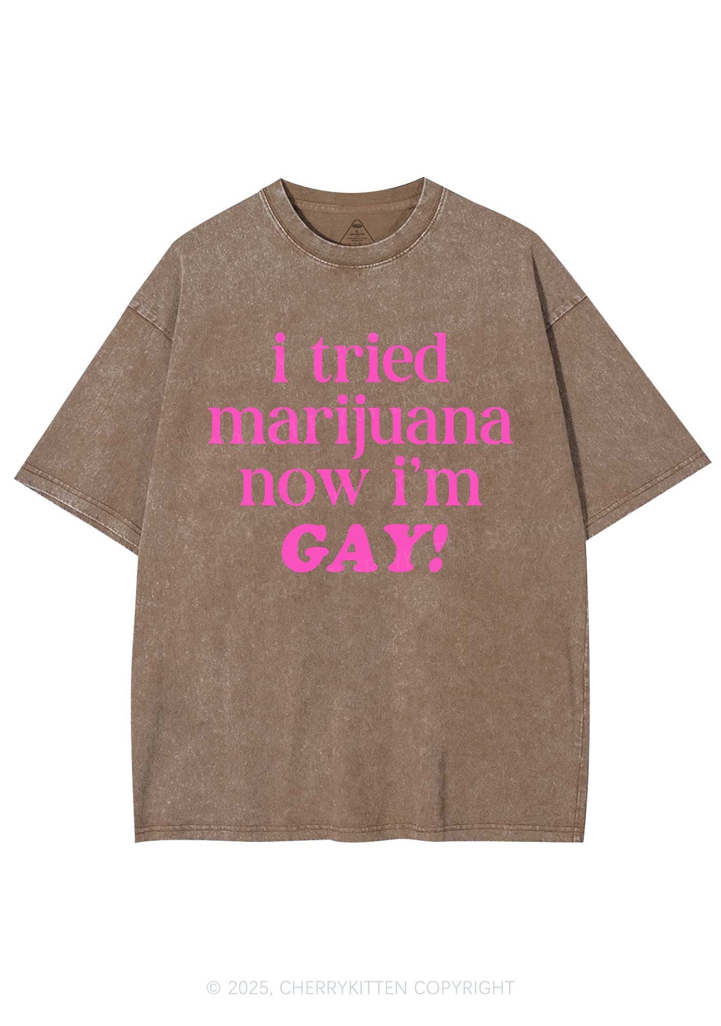Now Im Gay Y2K Shirts Washed Tee Cherrykitten - Image 6