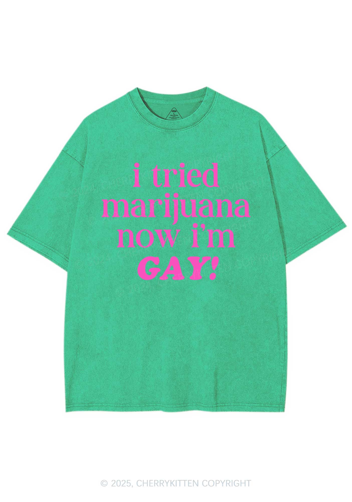 Now Im Gay Y2K Shirts Washed Tee Cherrykitten - Image 8