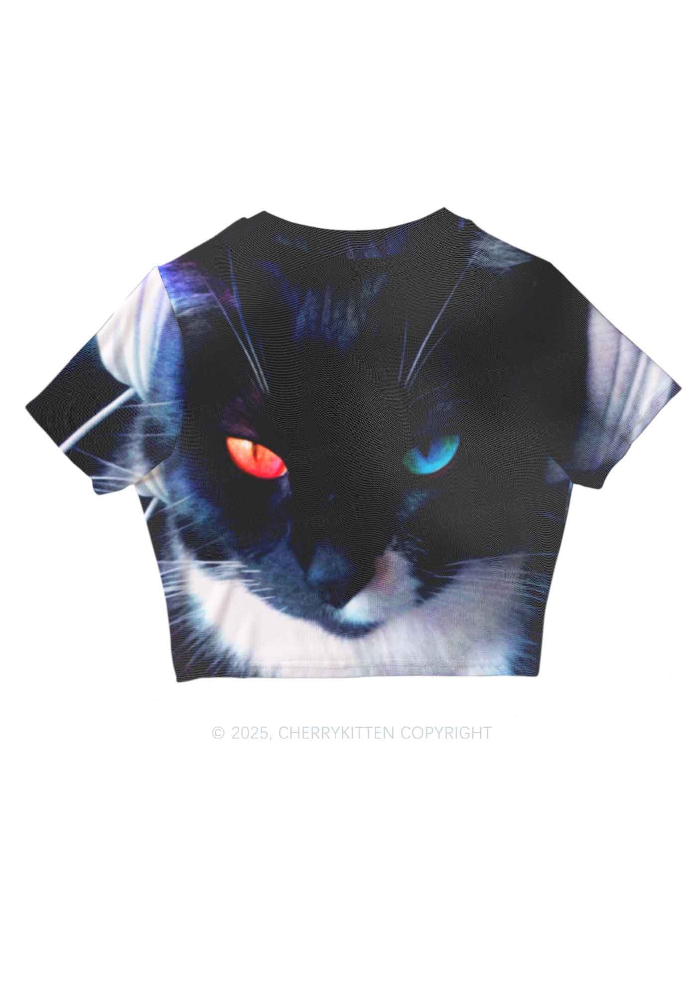 Odd Eyed Cat Y2K Mesh Crop Top Cherrykitten - Image 3