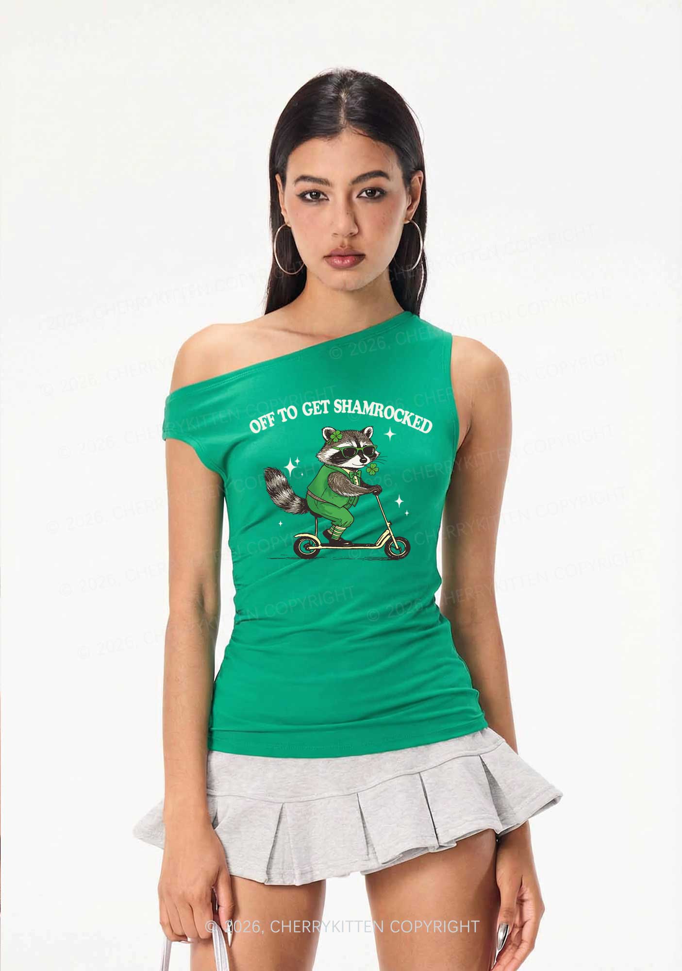 Off To Get Shamrocked St Patricks Y2K Off Shoulder Tank Top Cherrykitten - Image 2