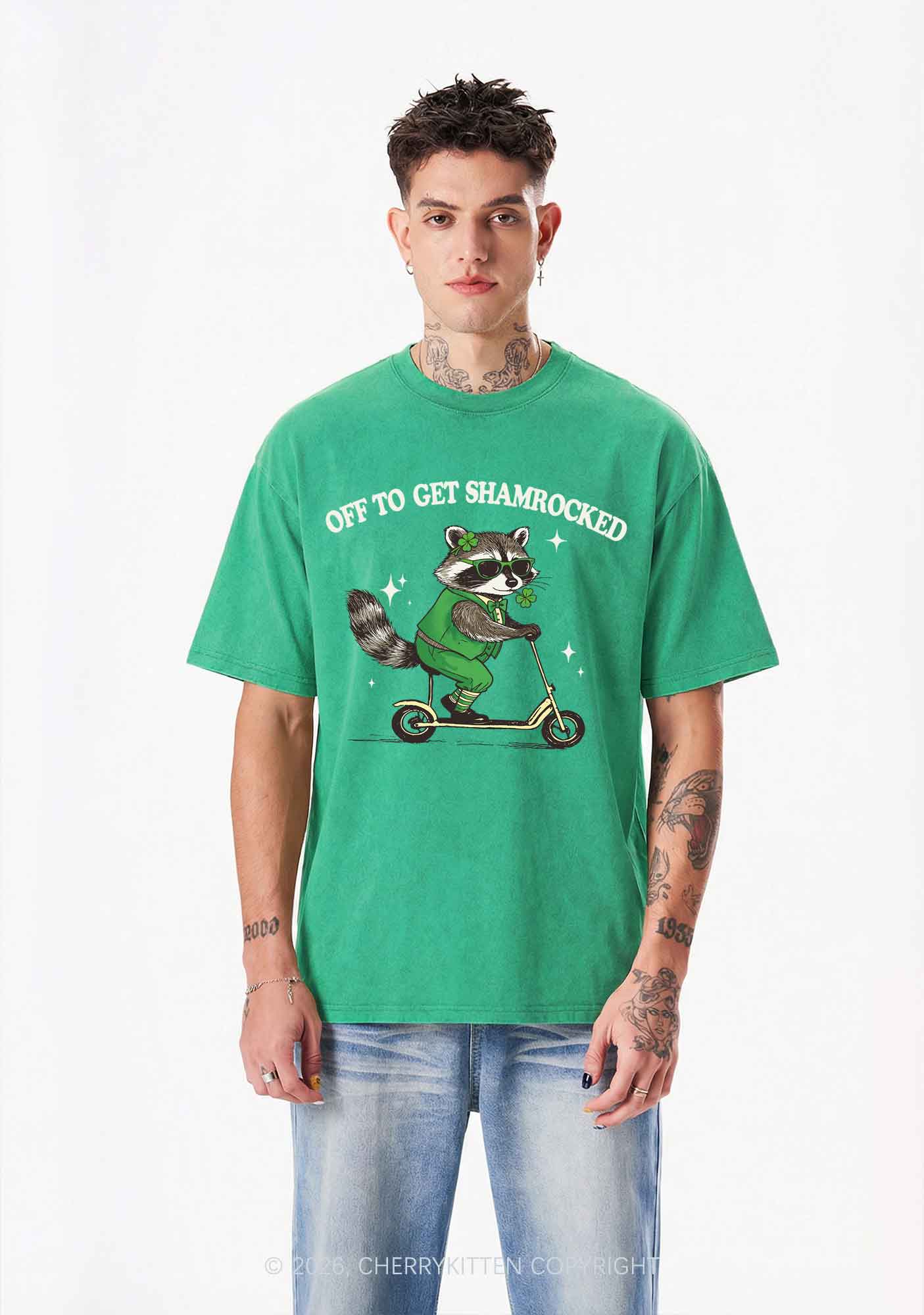 Off To Get Shamrocked St Patricks Y2K Shirts Washed Tee Cherrykitten - Image 2