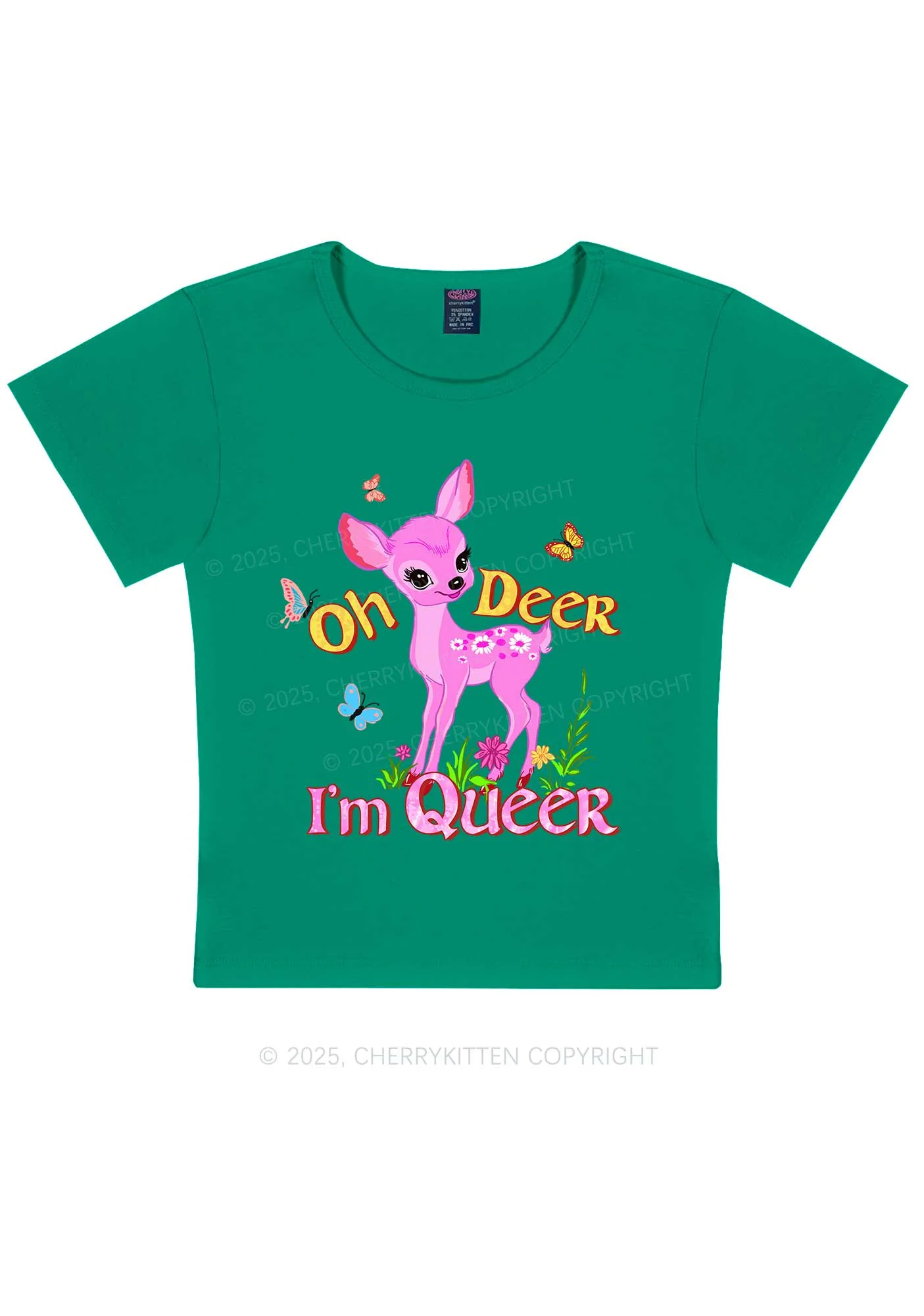 Oh Deer Im Queer Pride Y2K Baby Tee Cherrykitten - Image 11