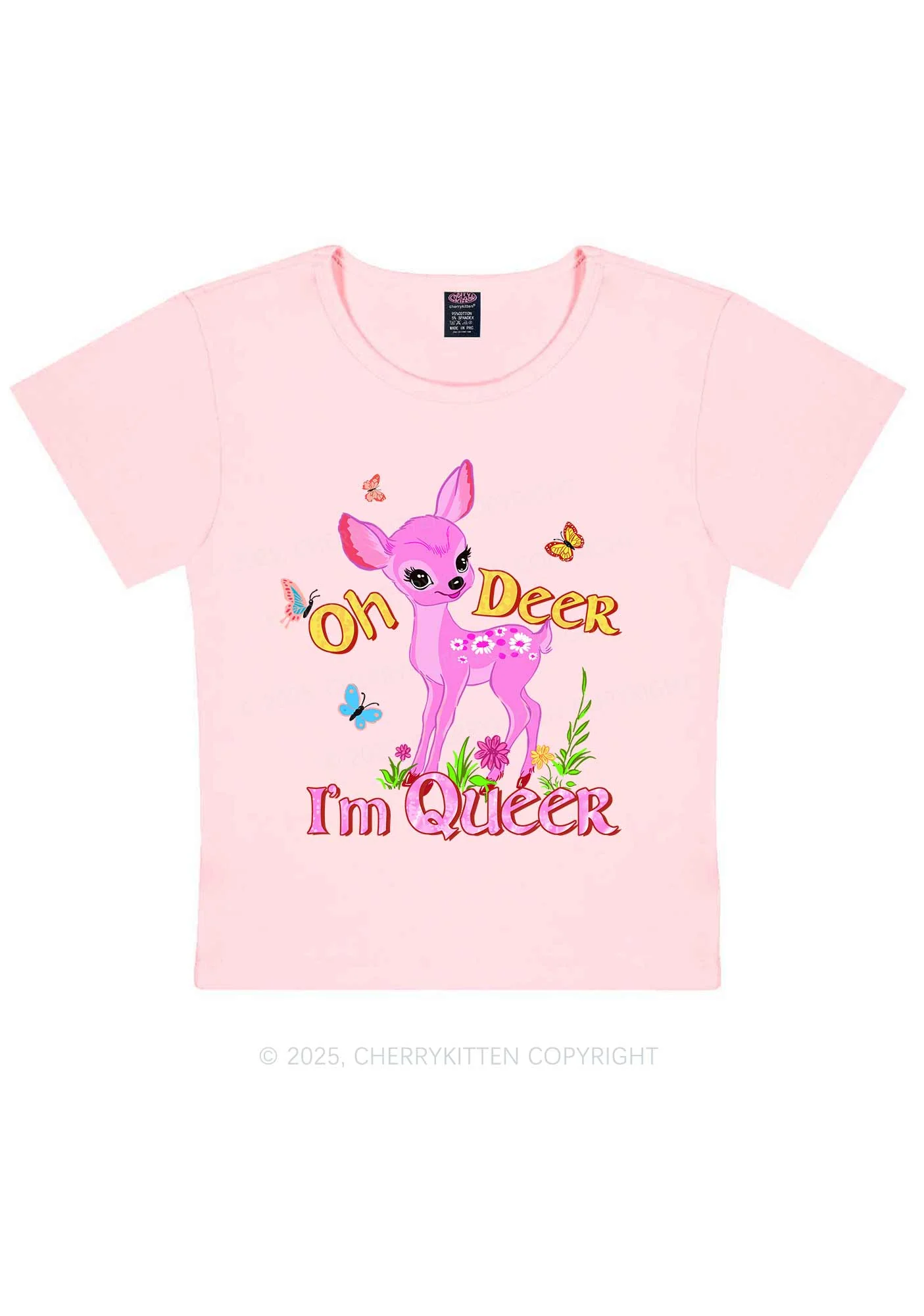 Oh Deer Im Queer Pride Y2K Baby Tee Cherrykitten - Image 12