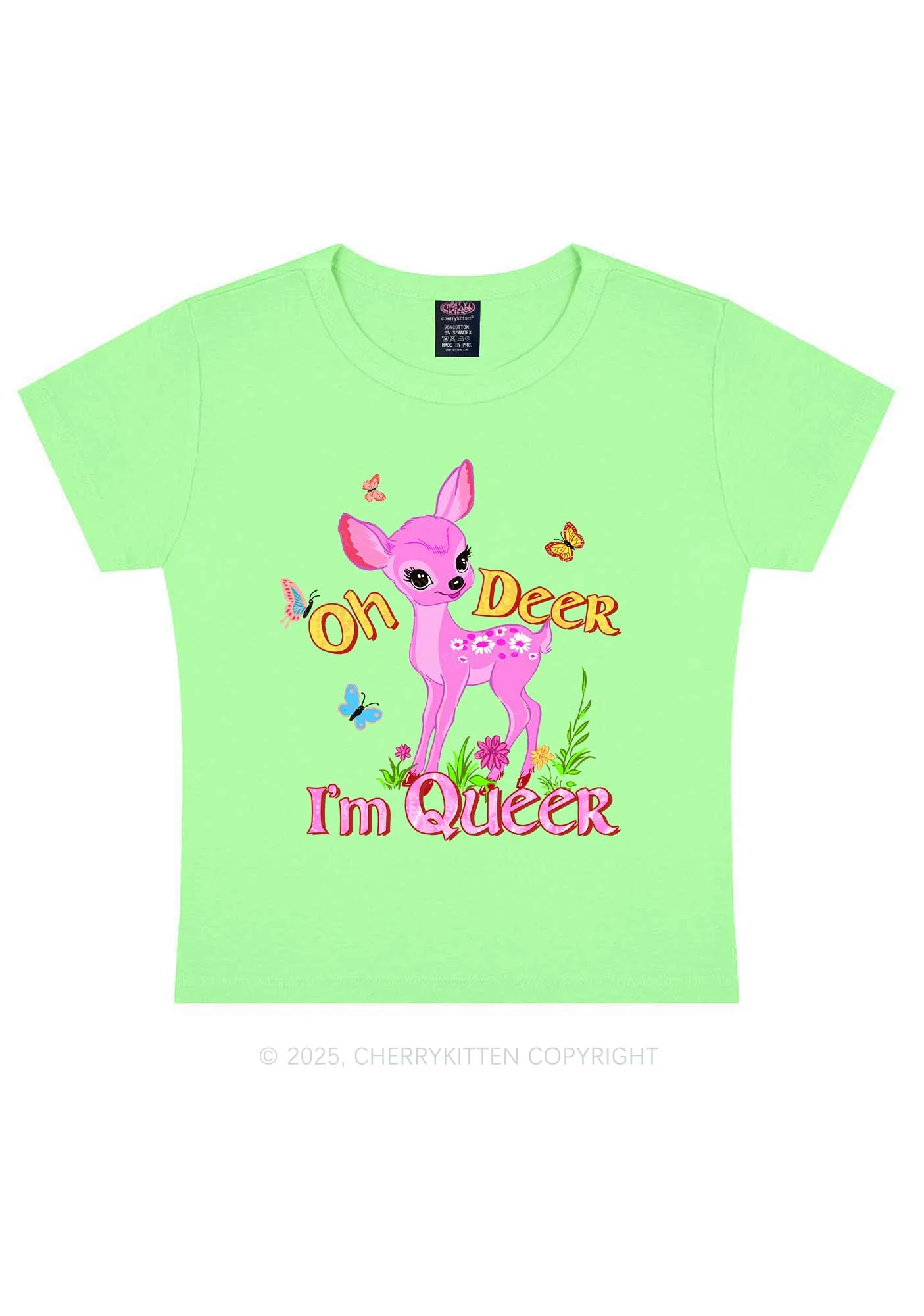 Oh Deer Im Queer Pride Y2K Baby Tee Cherrykitten - Image 13
