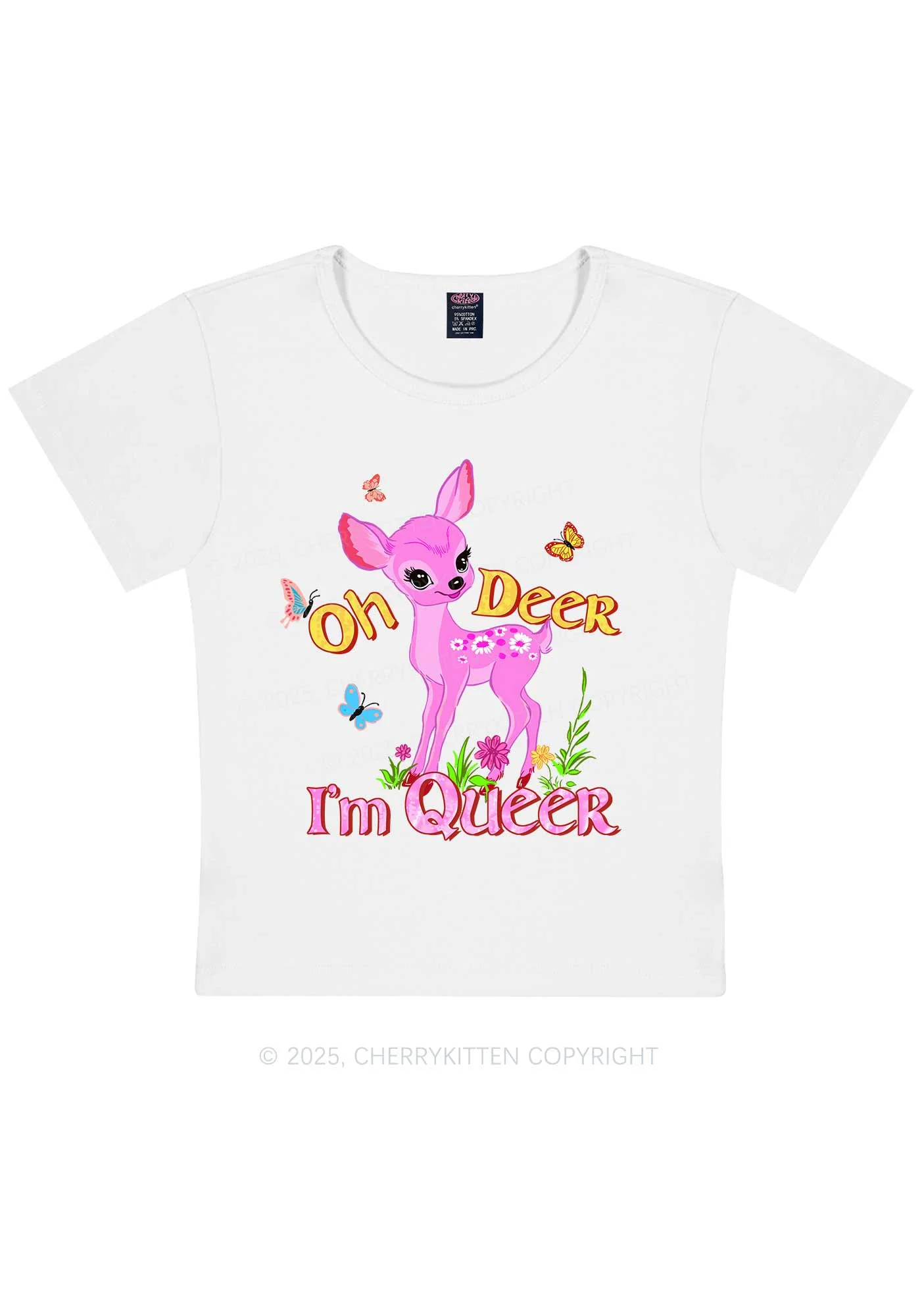 Oh Deer Im Queer Pride Y2K Baby Tee Cherrykitten - Image 4