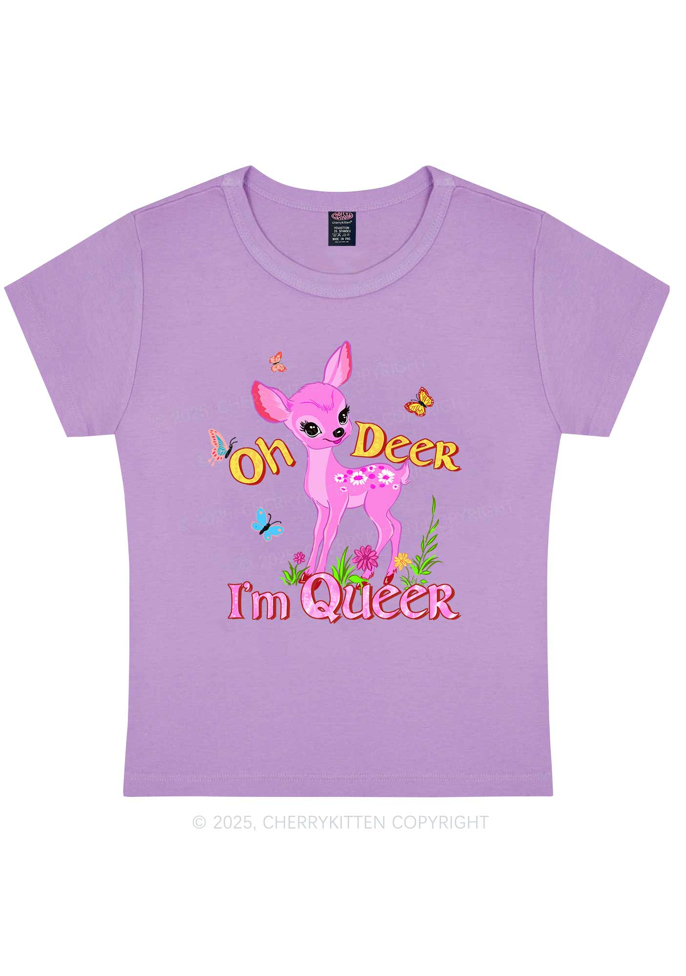Oh Deer Im Queer Pride Y2K Baby Tee Cherrykitten - Image 5