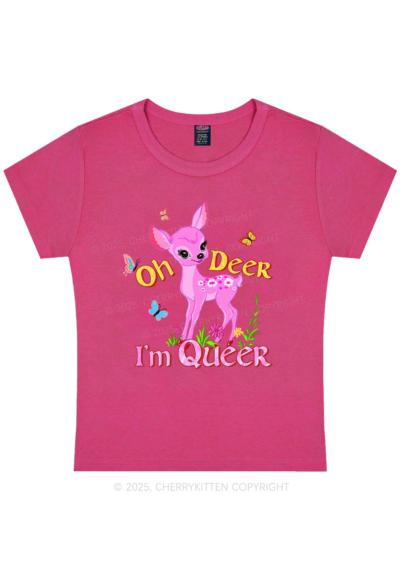 Oh Deer Im Queer Pride Y2K Baby Tee Cherrykitten - Image 6