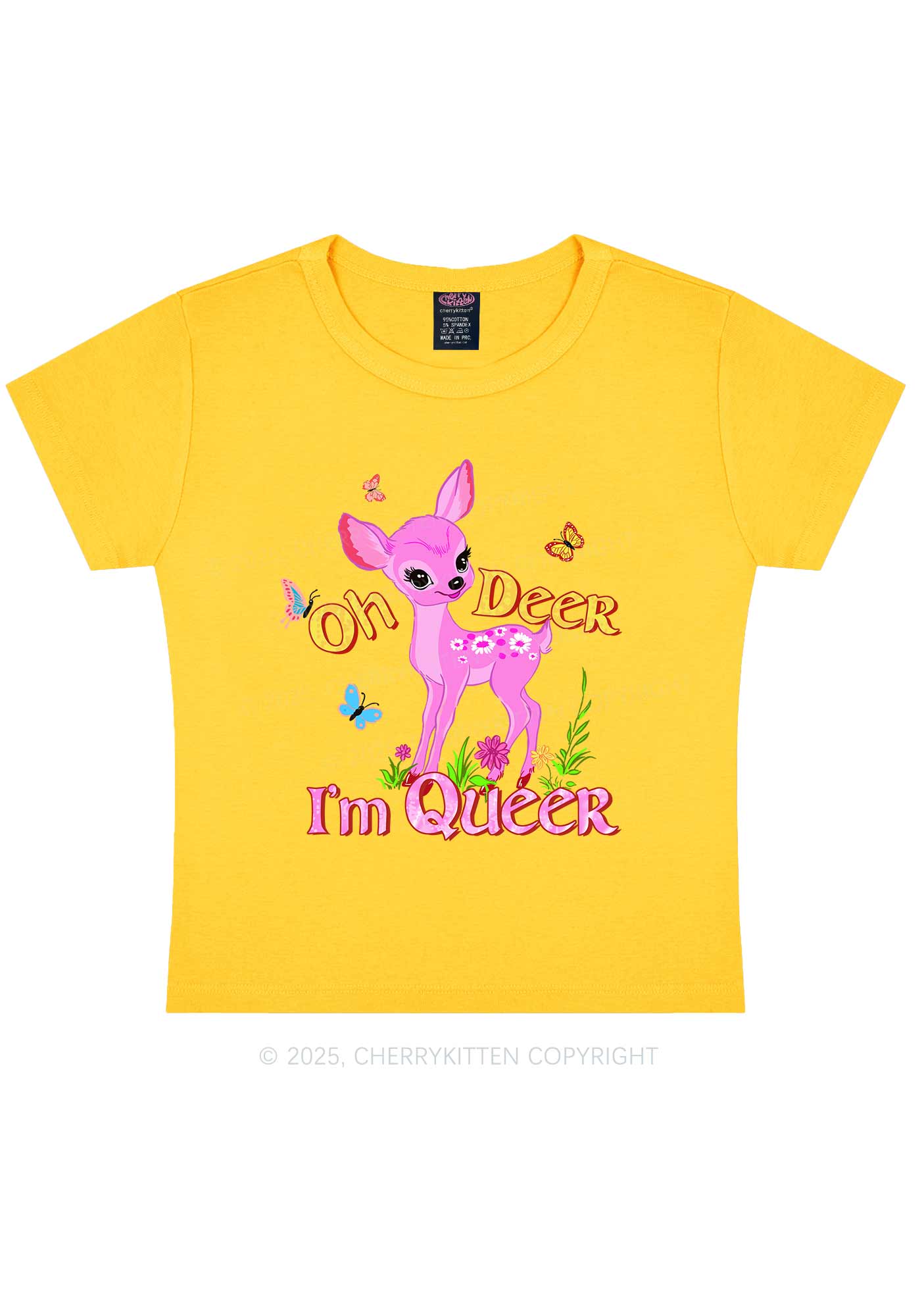 Oh Deer Im Queer Pride Y2K Baby Tee Cherrykitten - Image 7