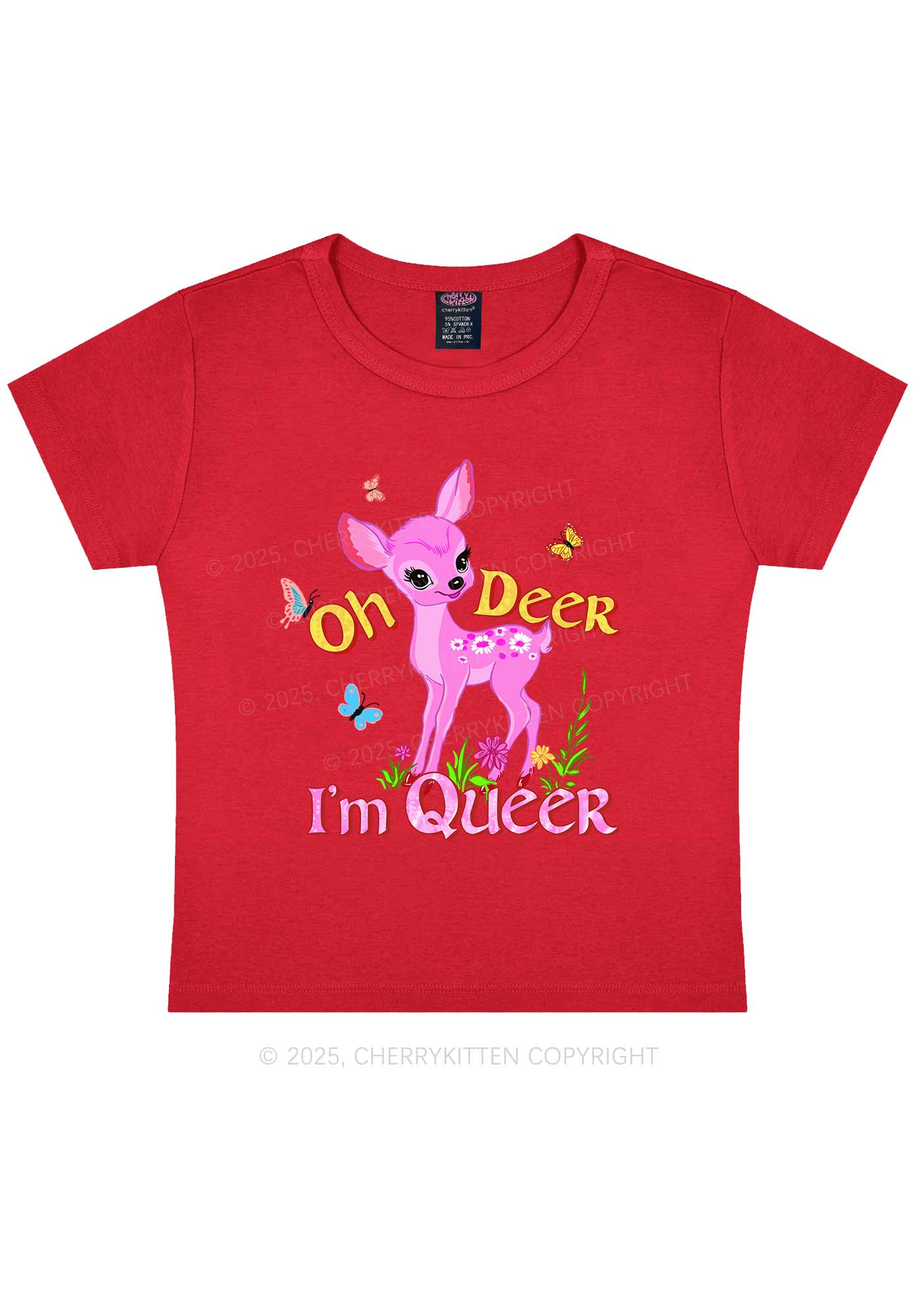 Oh Deer Im Queer Pride Y2K Baby Tee Cherrykitten - Image 8