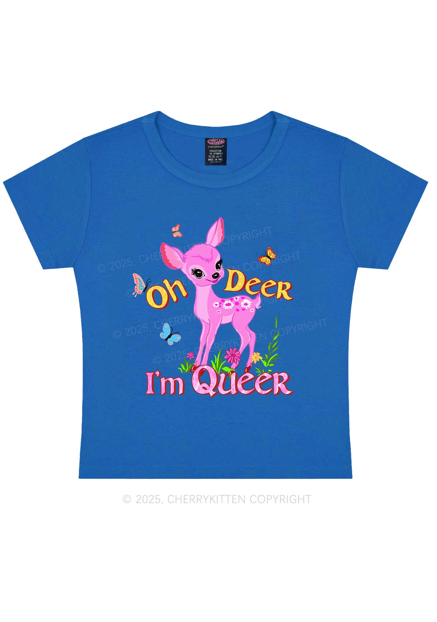 Oh Deer Im Queer Pride Y2K Baby Tee Cherrykitten - Image 9