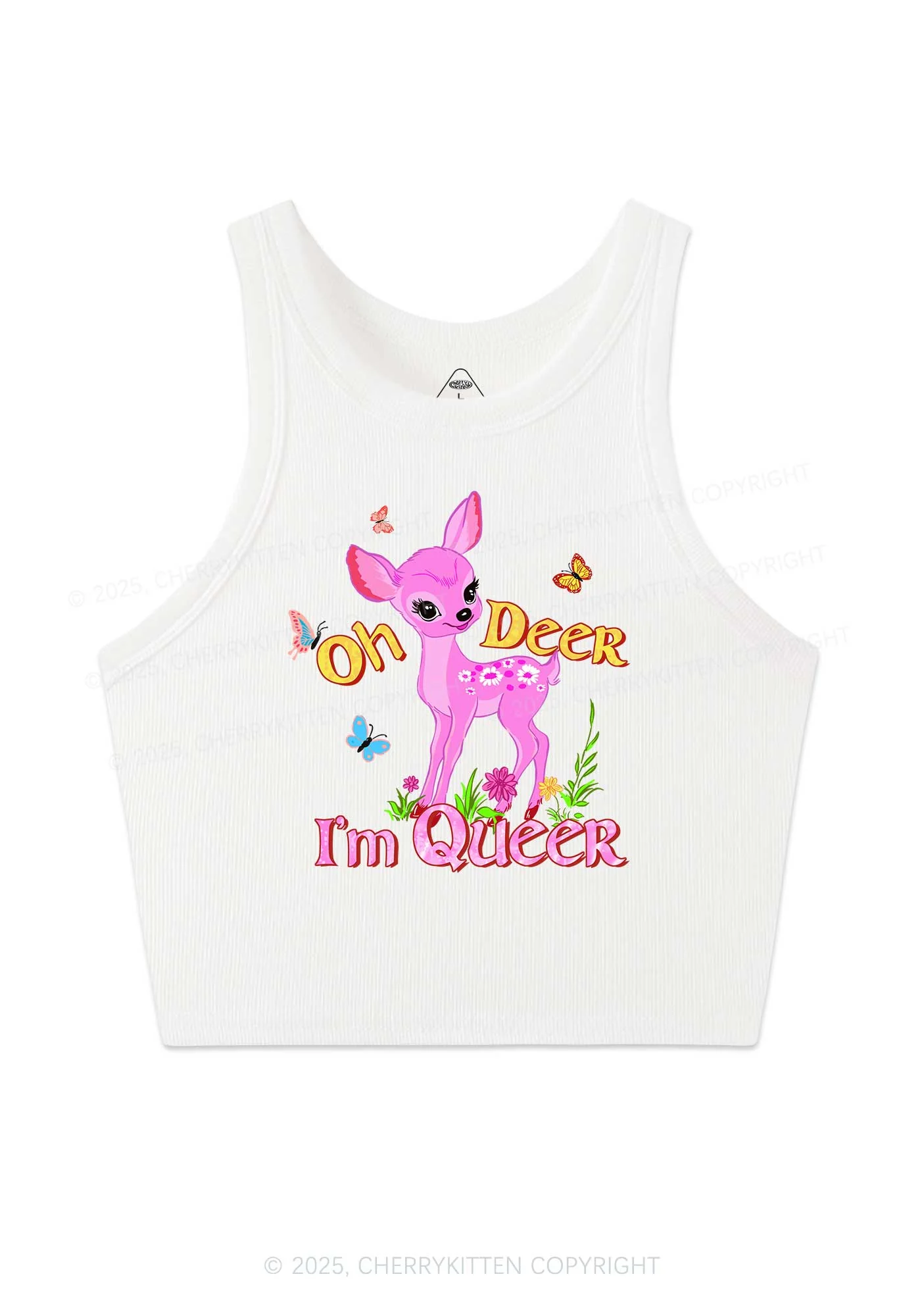 Oh Deer Im Queer Pride Y2K Crop Tank Top Cherrykitten - Image 3